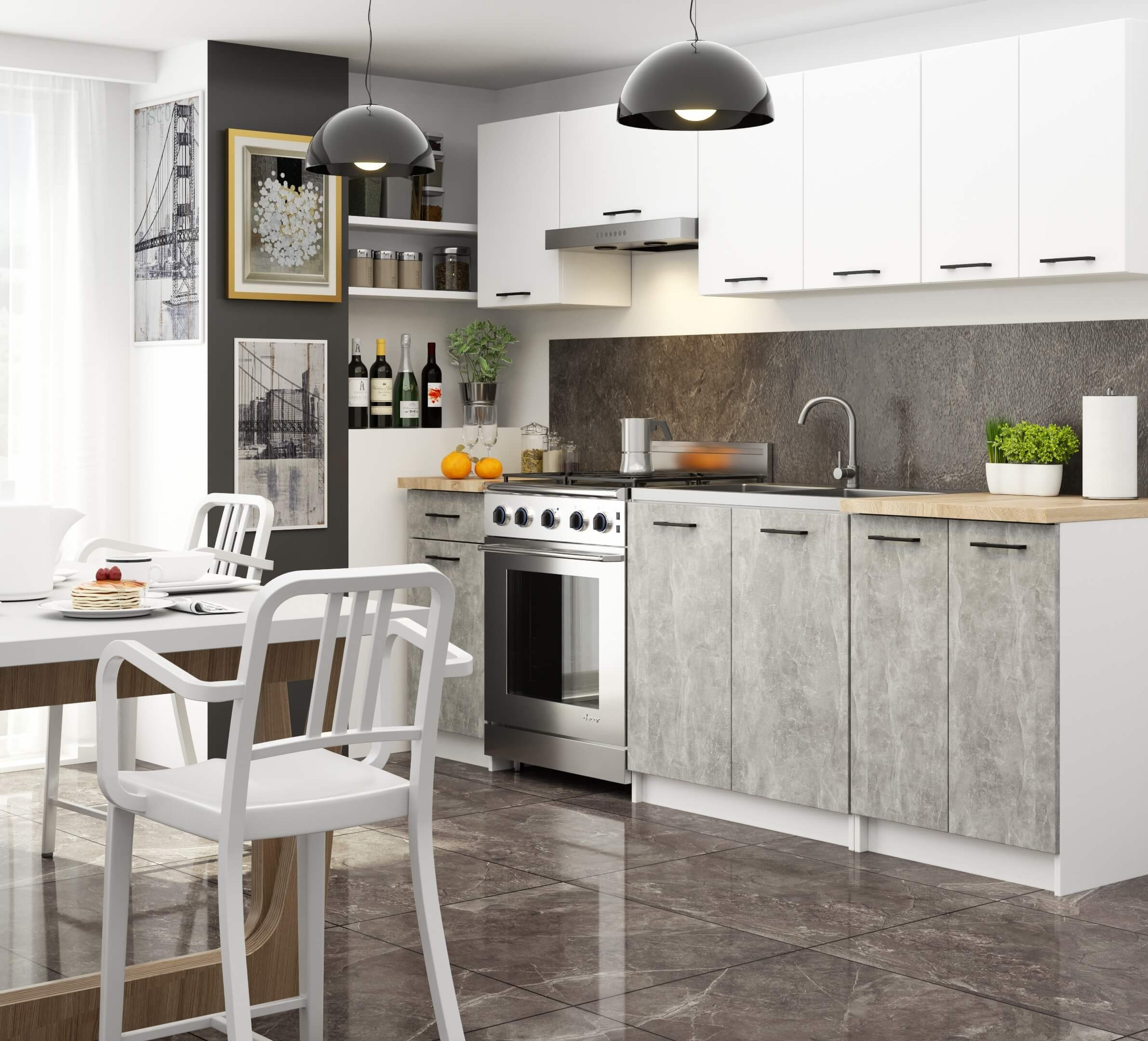 Kuchyňská linka OLIWIA 2.4 m bílá / beton