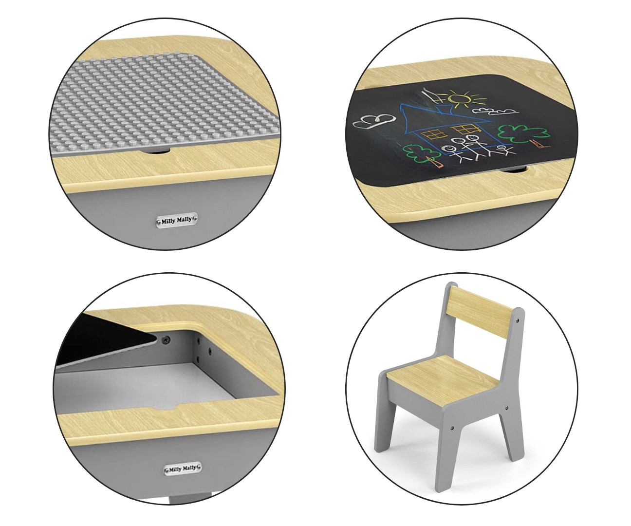 Dětský stůl Olaf Blocks tmavě šedý se dvěma židlemi