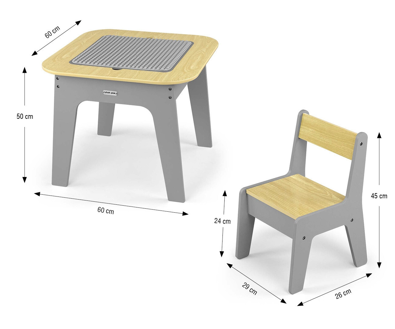 Dětský stůl Olaf Blocks tmavě šedý se dvěma židlemi