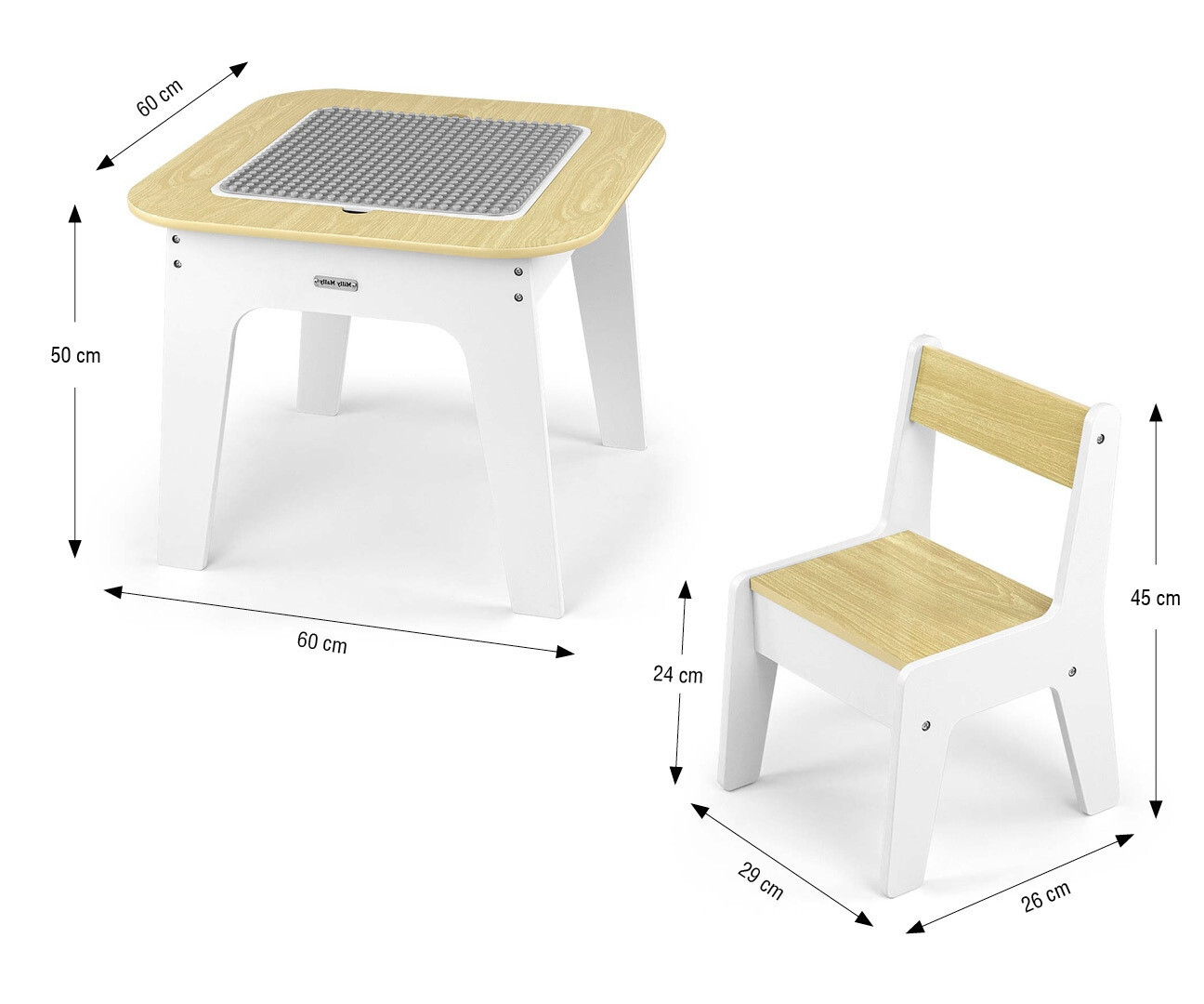 Dětský stůl Olaf Blocks bílý se dvěma židlemi