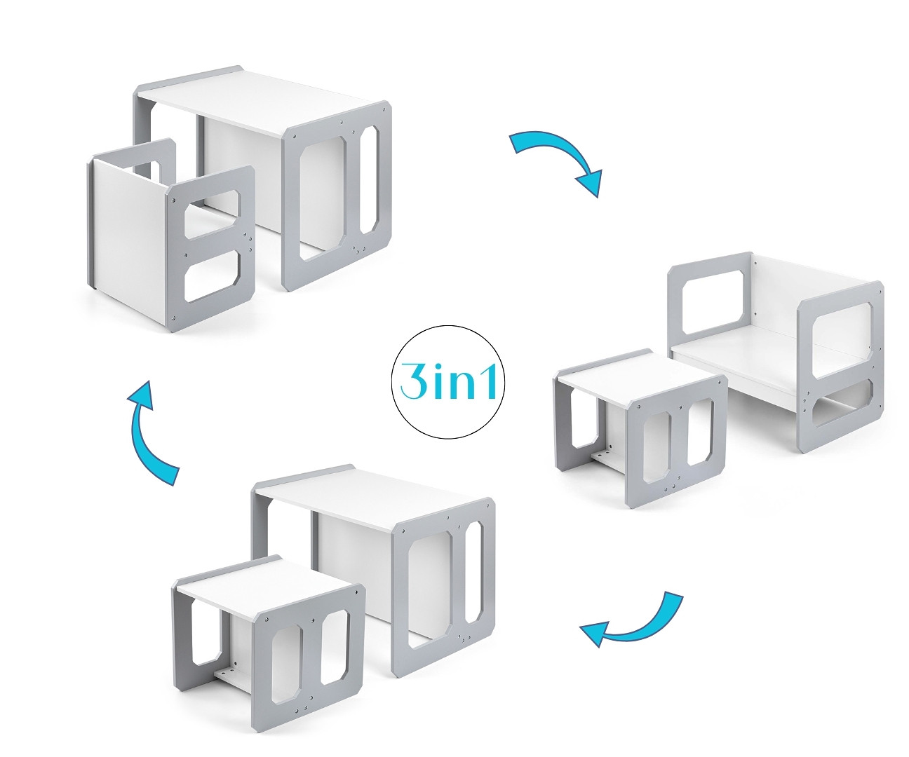 Dětský stůl Stella 3v1 šedý s židlí