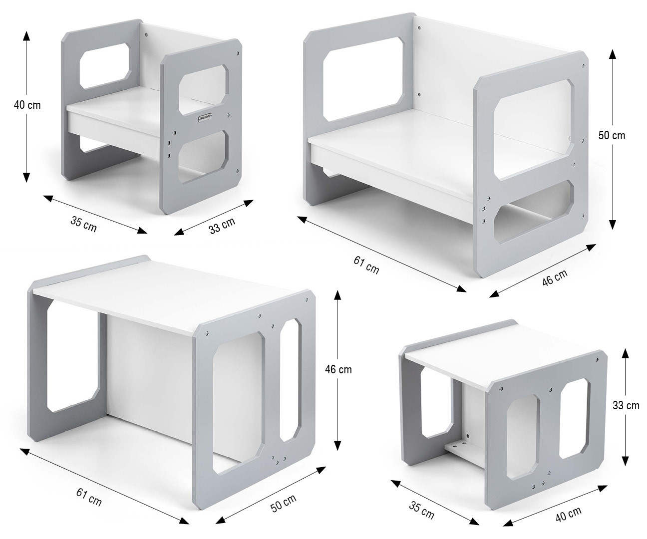 Dětský stůl Stella 3v1 šedý s židlí