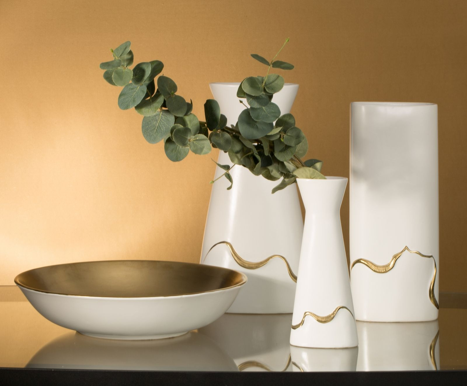 Dekorativní miska EBRU1 01 bílá/zlatá