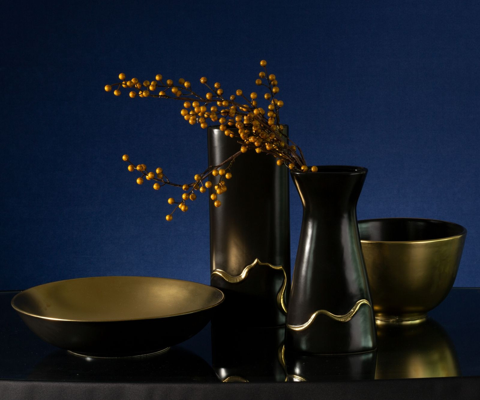 Dekorativní miska EBRU2 01 zlatá / černá