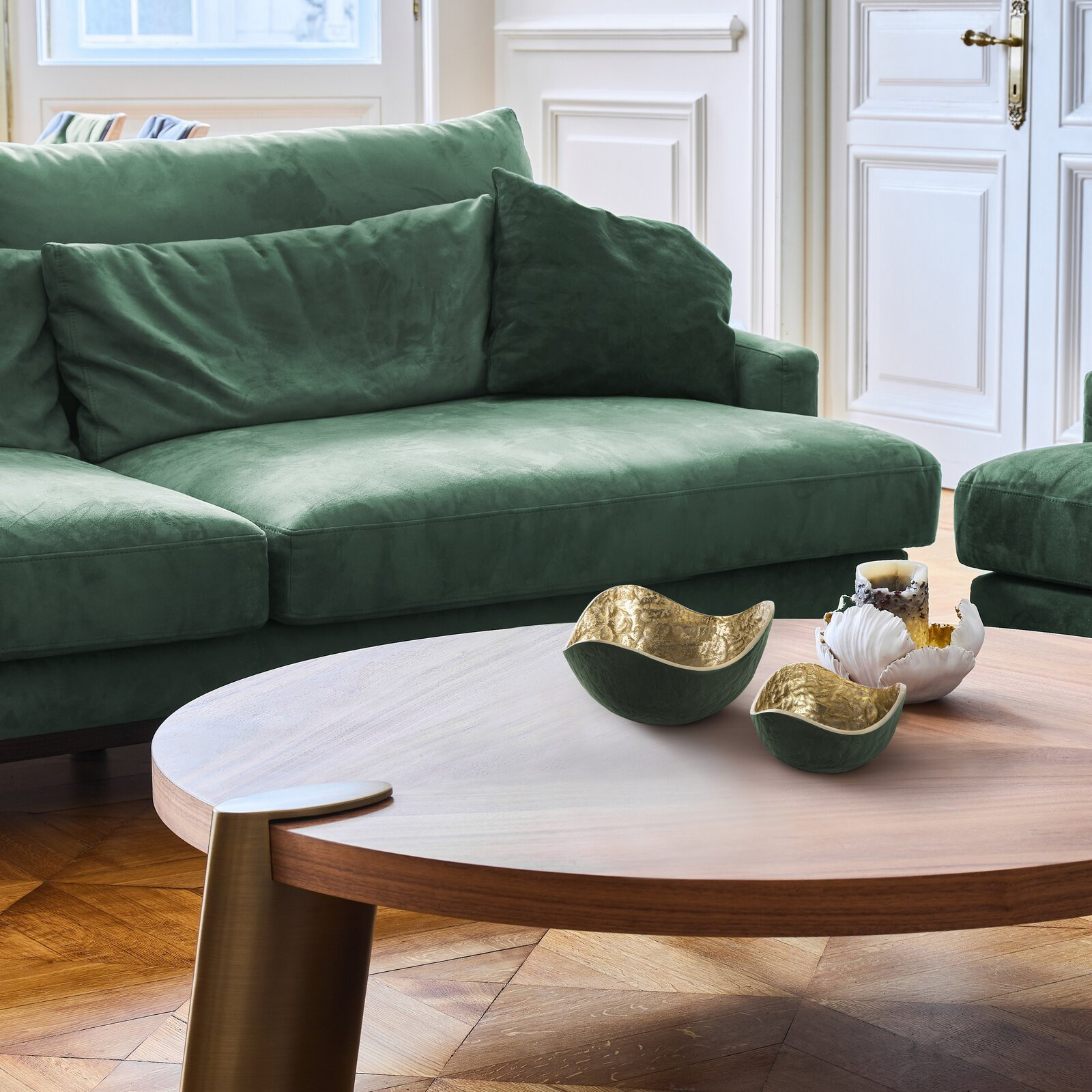 Sada dvou dekorativních misek PEDRO3 03 tmavě zelené / zlaté (2ks)