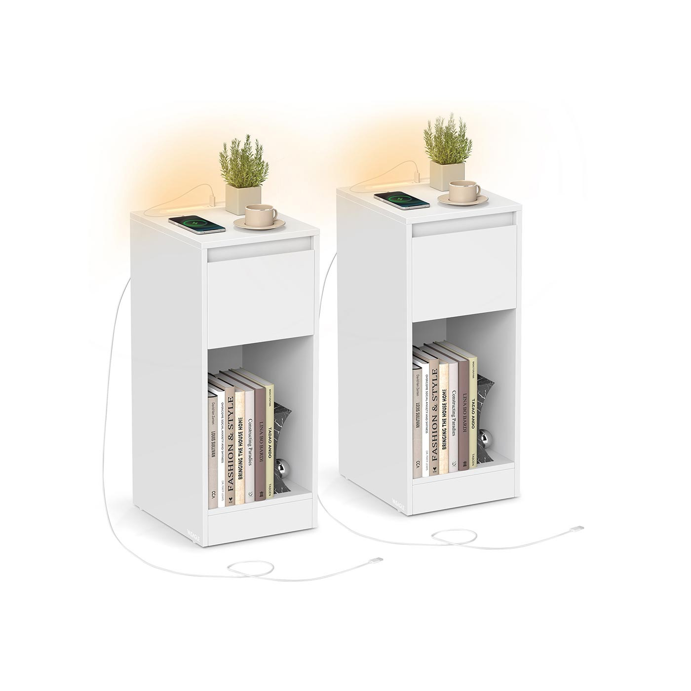 Set dvou nočních stolků s LED osvětlením LET710W01 (2 ks)
