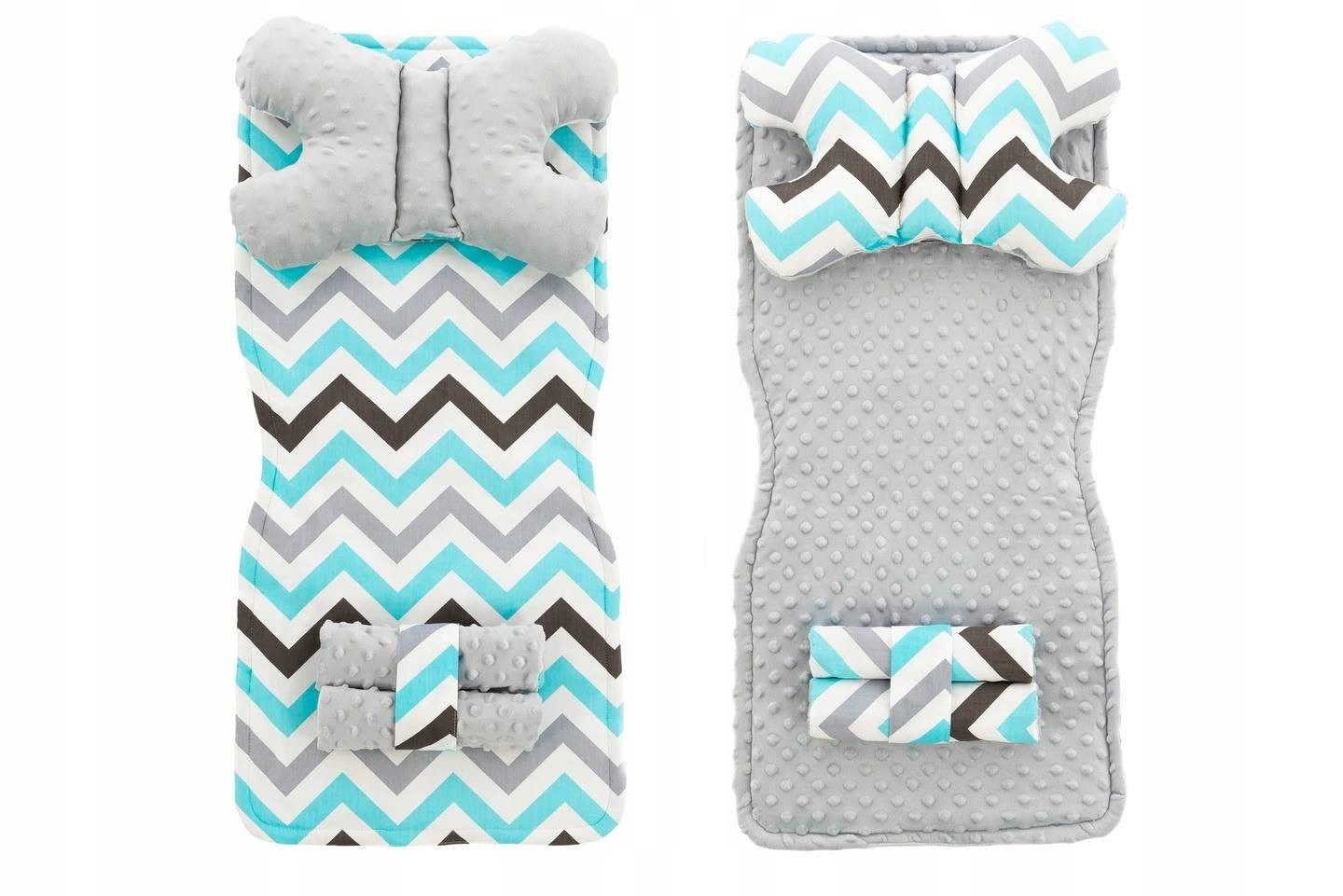 Oboustranná podložka do kočárku  4v1 BLUE/GREY ZIG ZAG