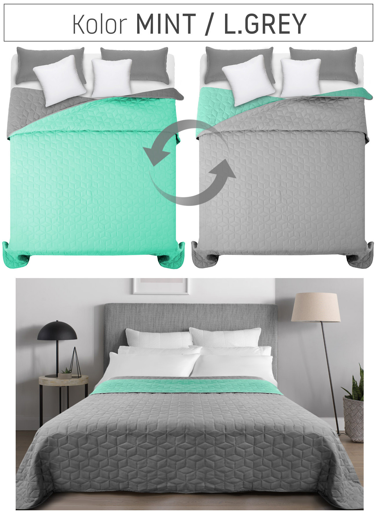 Oboustranný přehoz DIAMANTE MINT & L.GREY