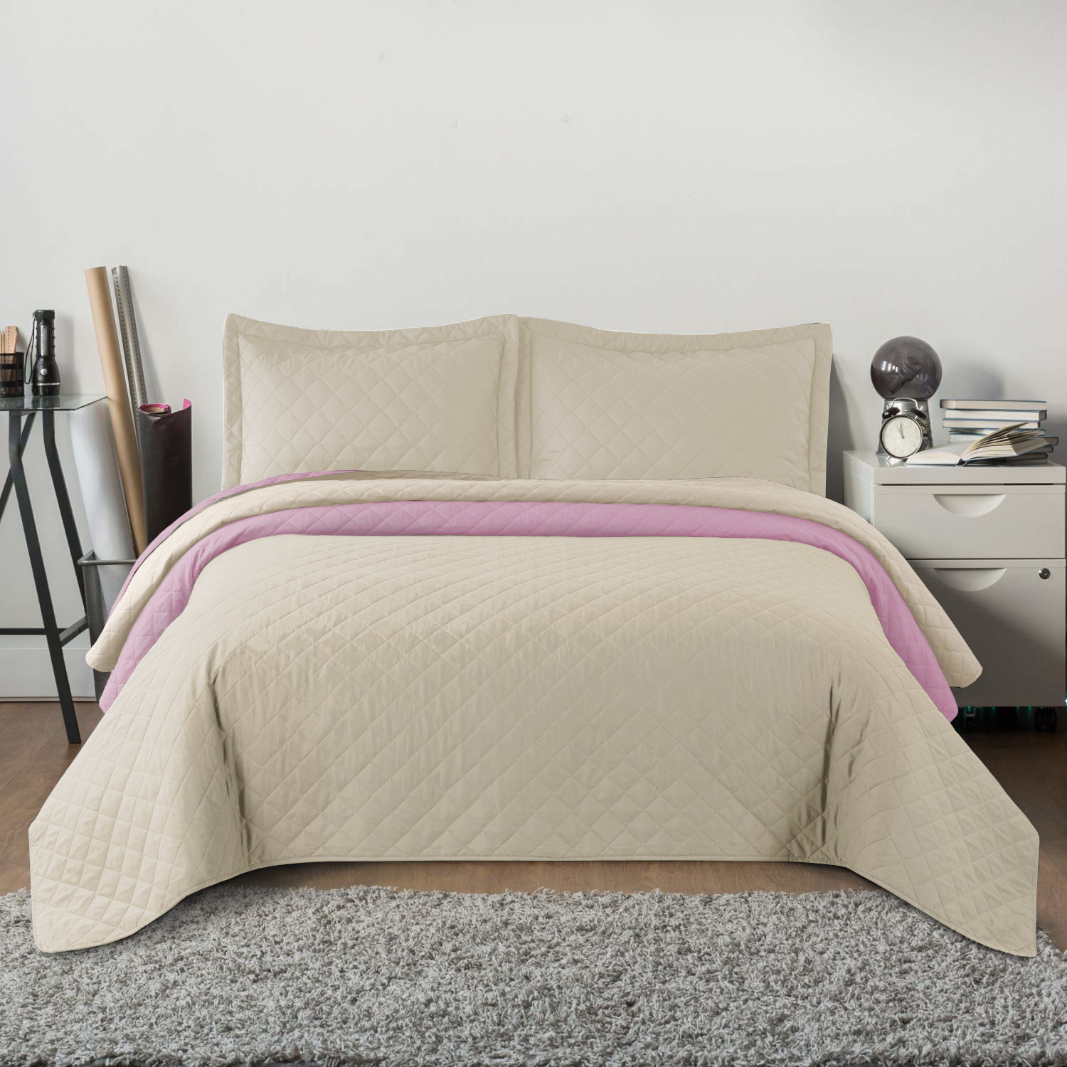 Oboustranný přehoz  INEZ beige & pink