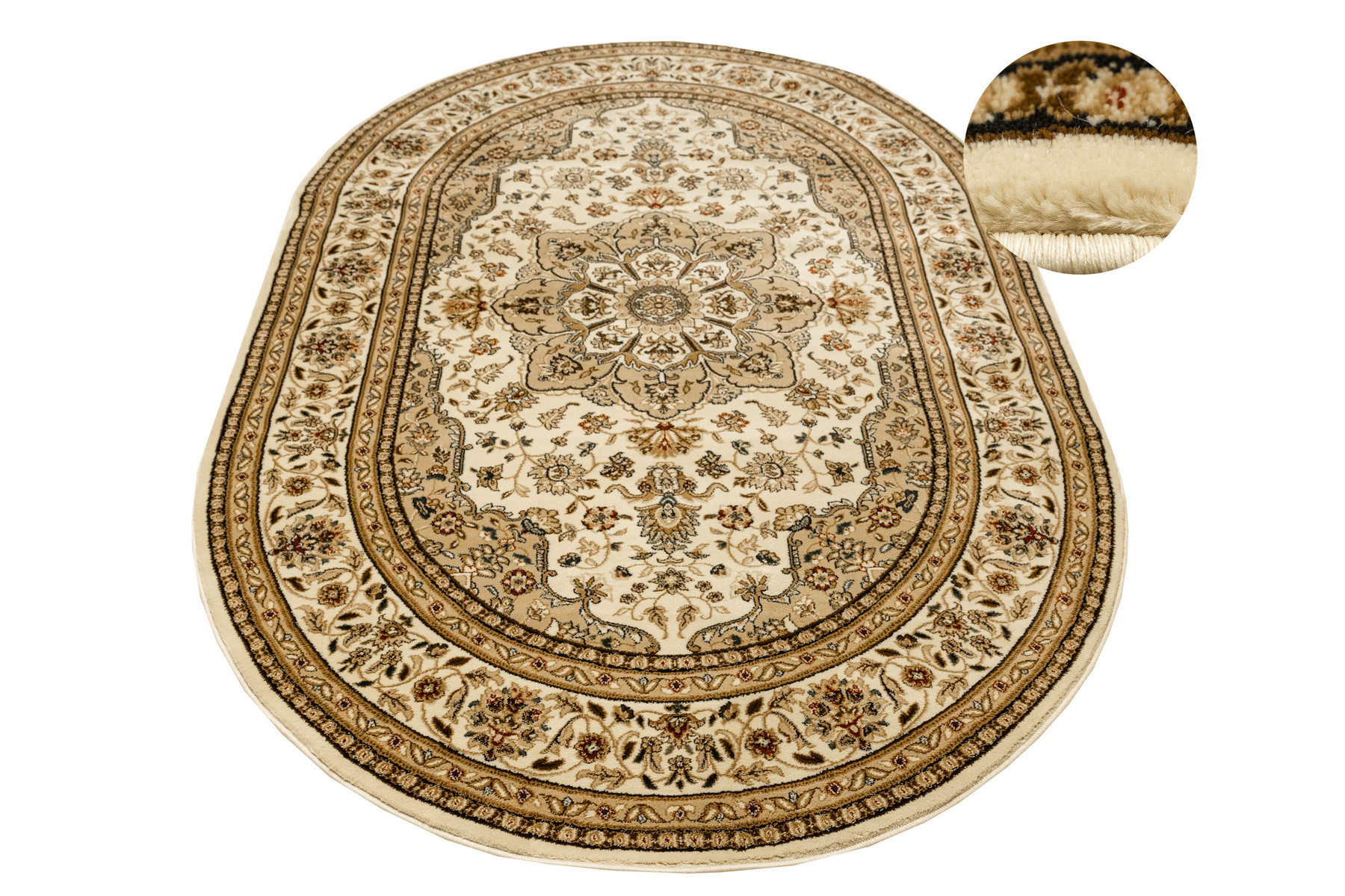 Koberec Super Rose 3792A Ornament květiny, krémový / béžový ovál
