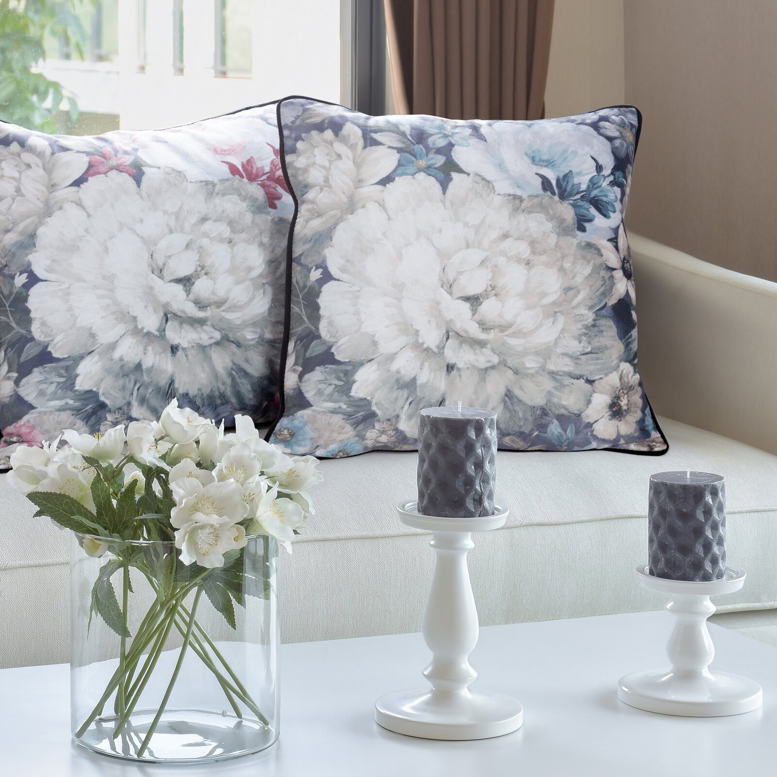 Povlak na polštář LUCIA krémová/modrá