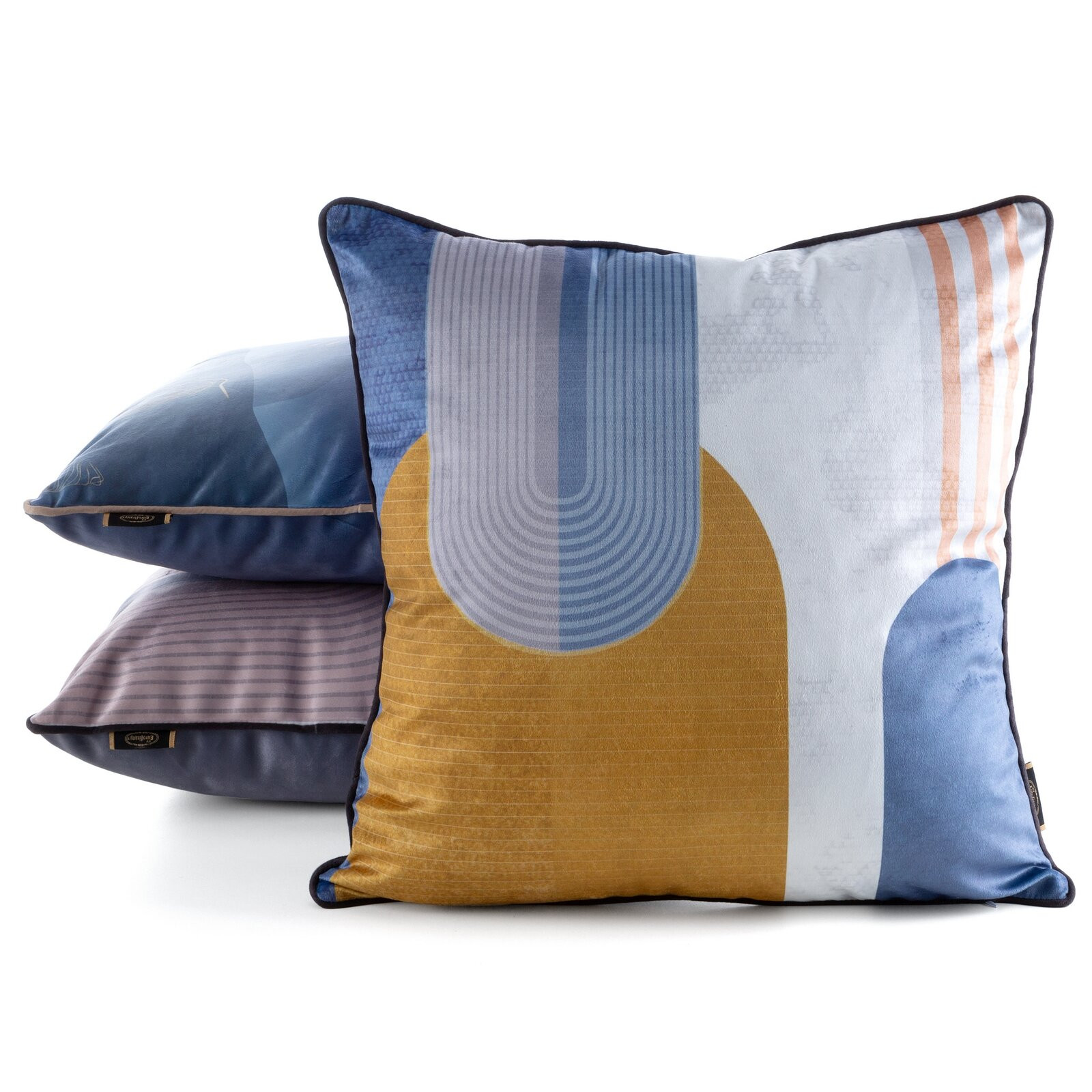 Povlak na polštář VELVET 164 modrý / hořčicový