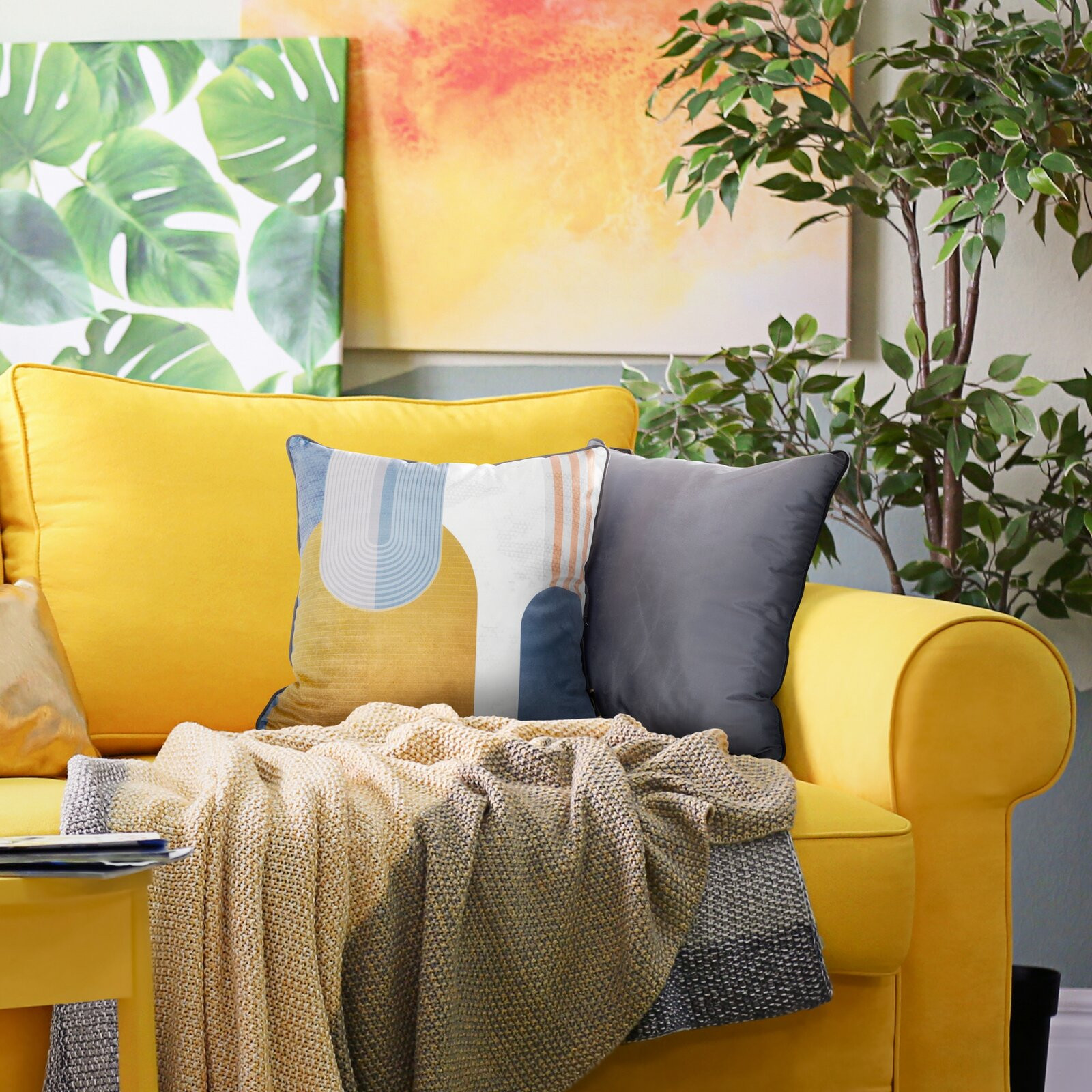 Povlak na polštář VELVET 164 modrý / hořčicový