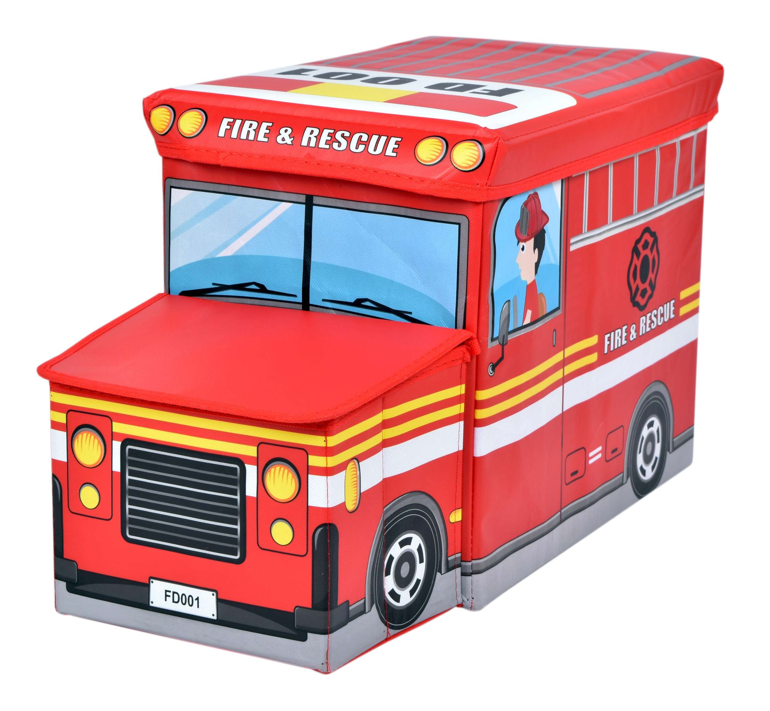 Taburetka ve tvaru hasičského auta červená