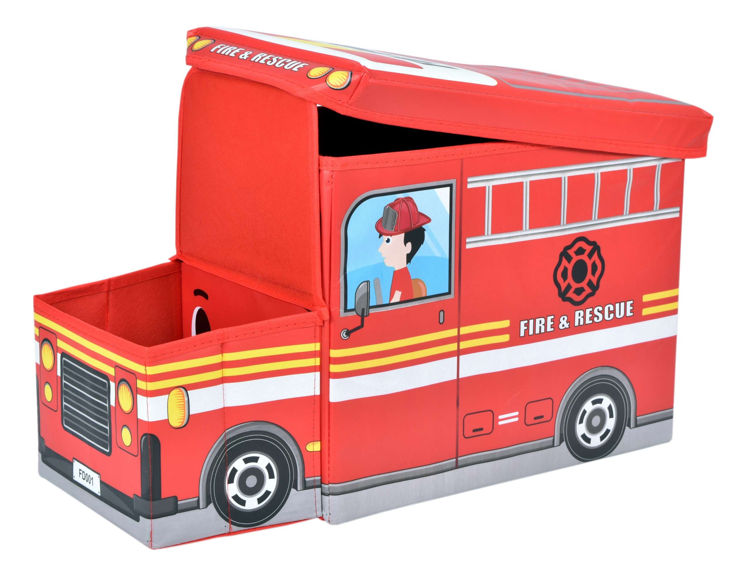 Taburetka ve tvaru hasičského auta červená
