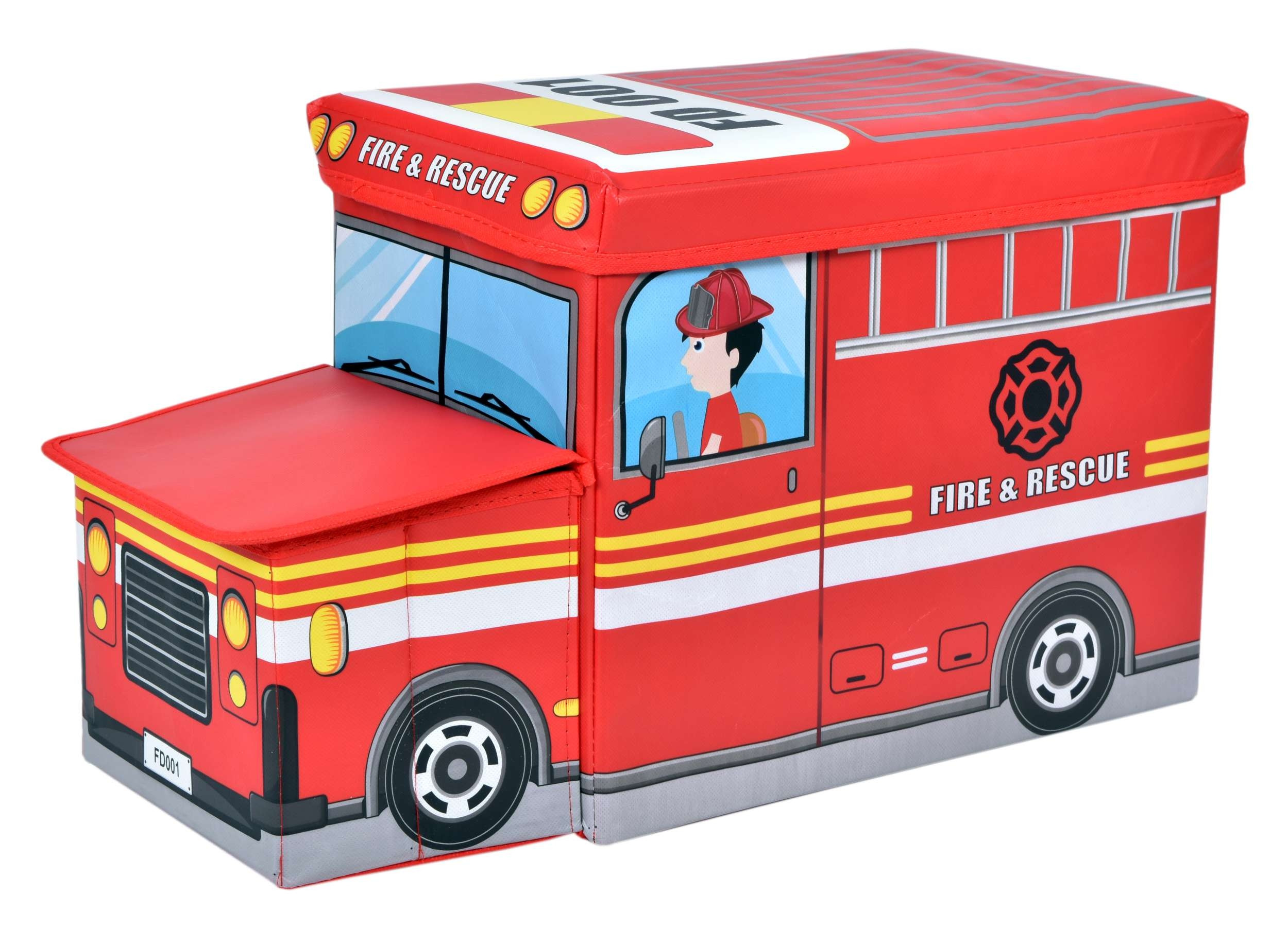 Taburetka ve tvaru hasičského auta červená