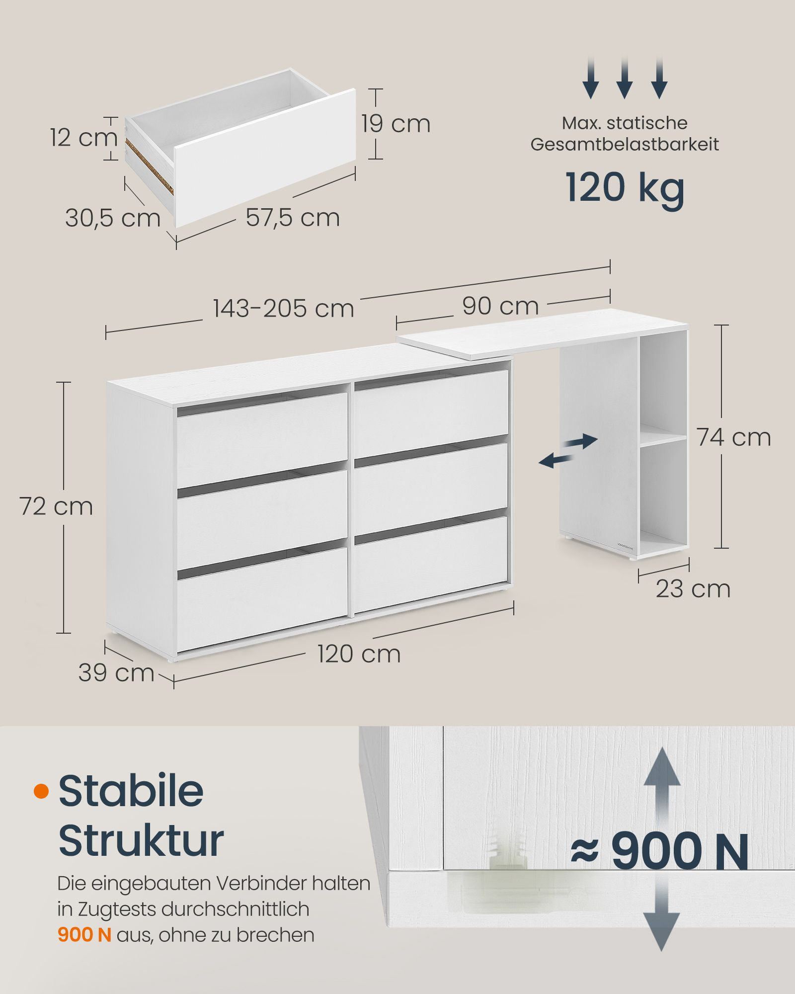 Komoda s nastavitelným stolkem LTS656W01