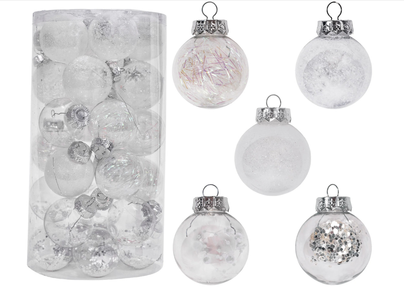 Vánoční kuličky - bílé SYSD1688-057 (30ks)