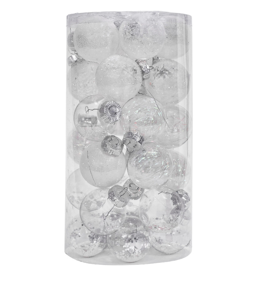 Vánoční kuličky - bílé SYSD1688-057 (30ks)