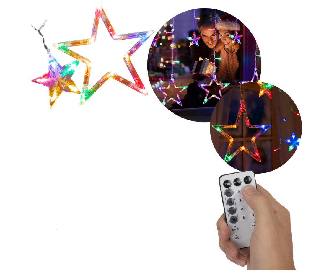 LED závěs CD002-138 barevné hvězdy, s dálkovým ovládáním