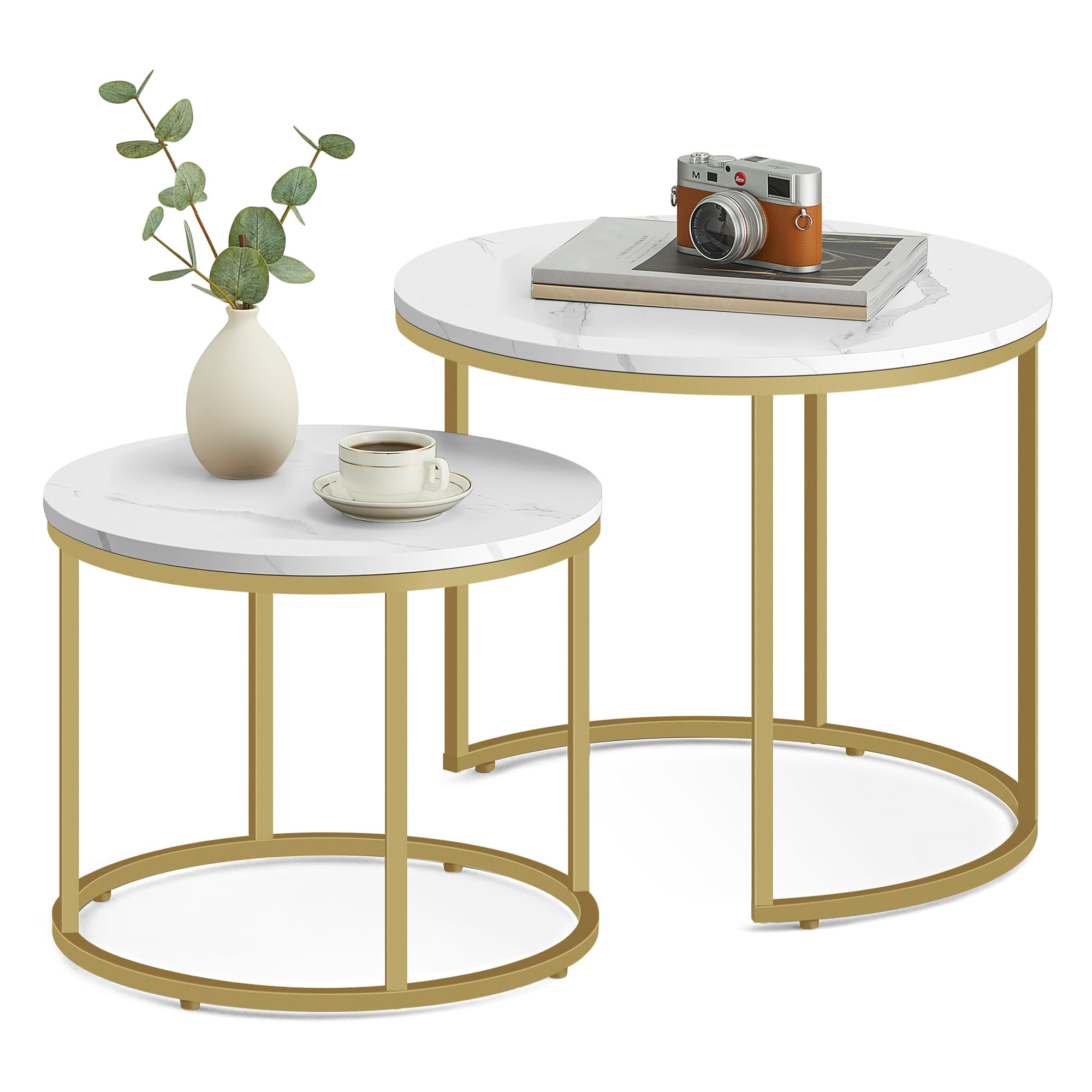 Set dvou konferenčních stolků - mramorové (zlaté nohy)