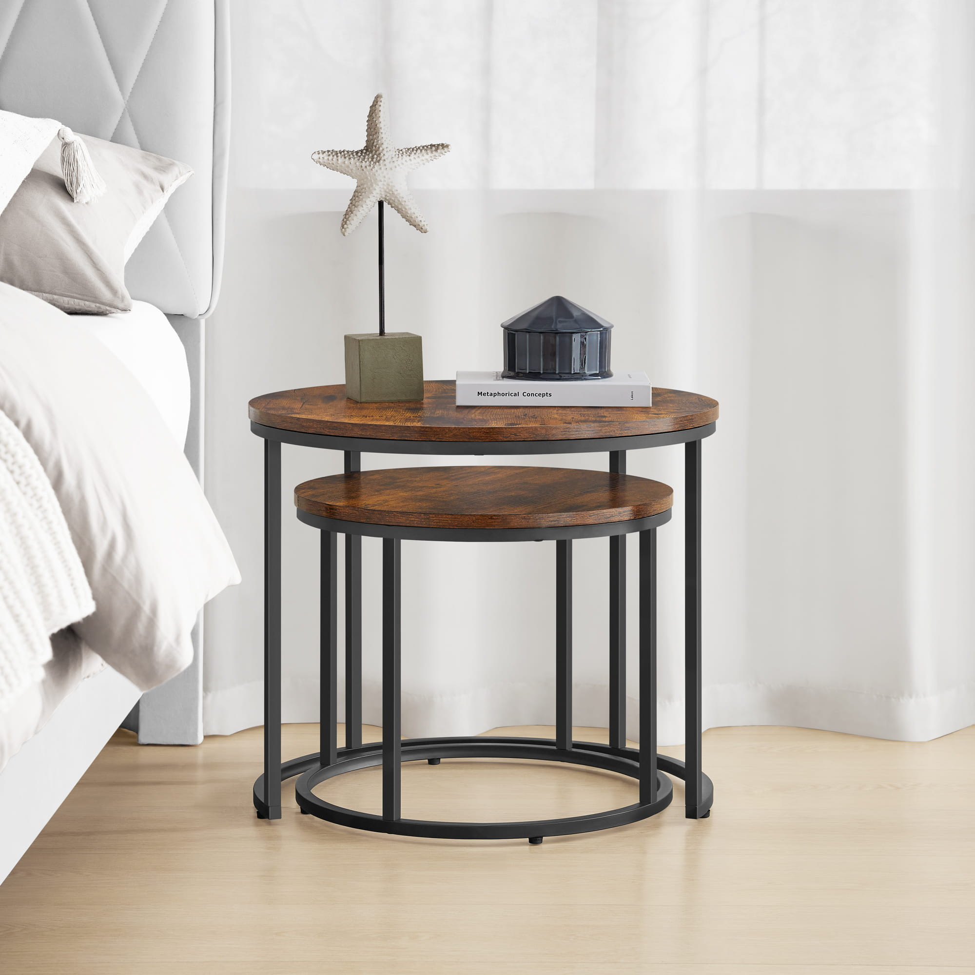 Set dvou konferenčních stolků - rustikální (černé nohy)