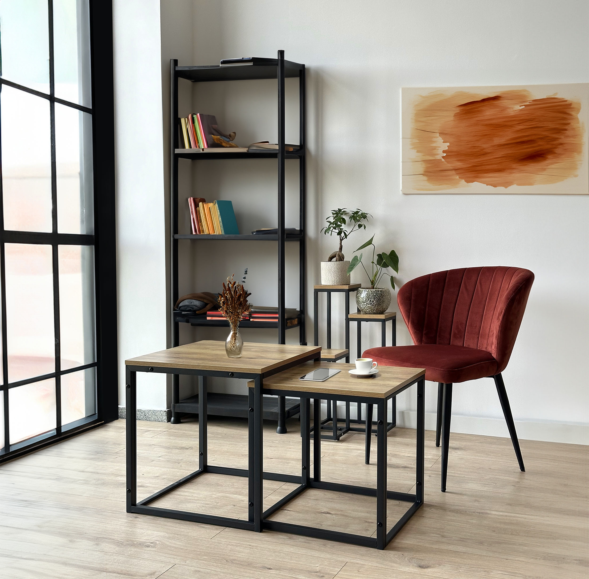 Sada 2 konferenčních stolků PRAVEN Craft černá