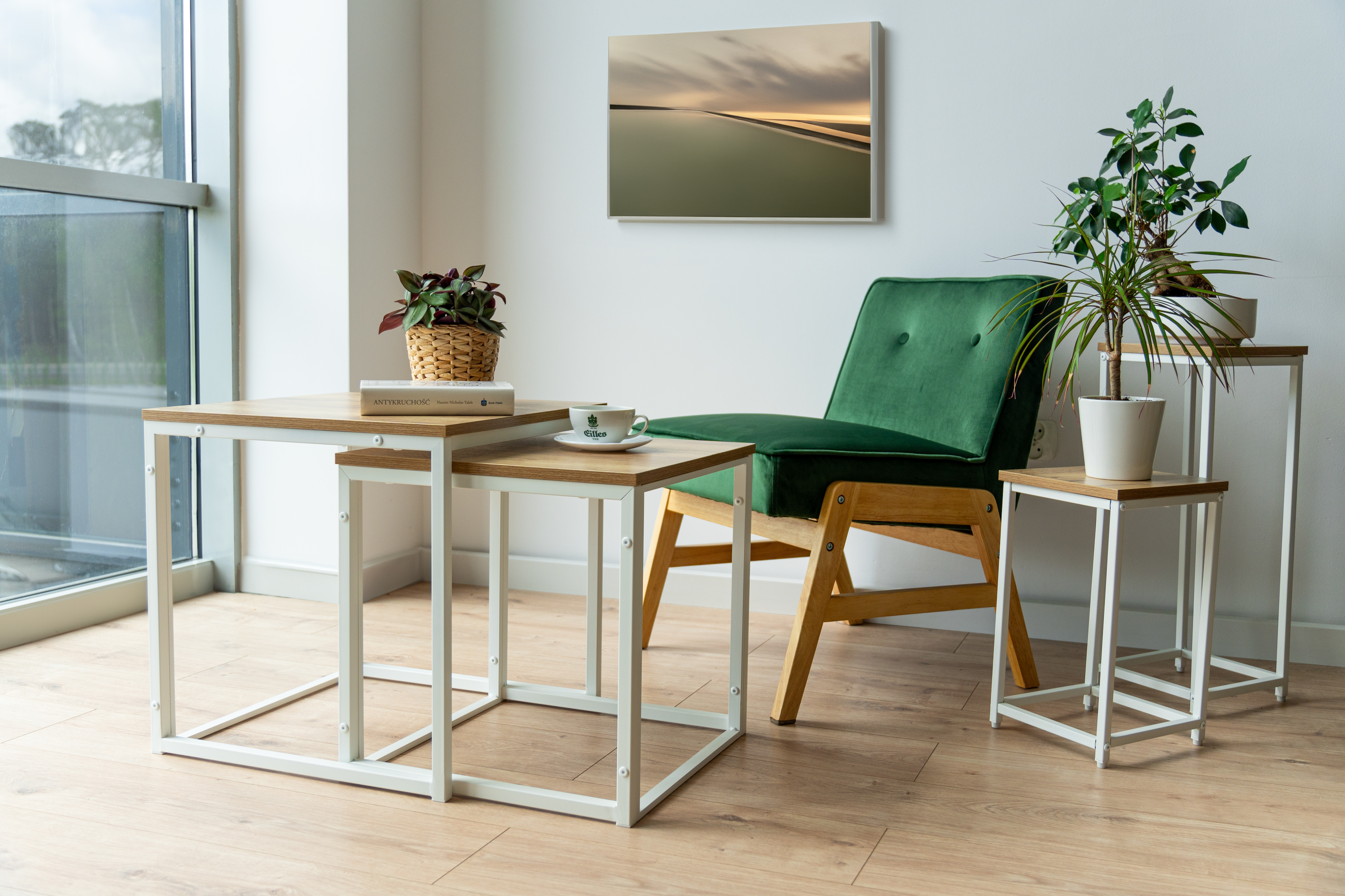 Sada 2 konferenčních stolků PRAVEN Craft bílá