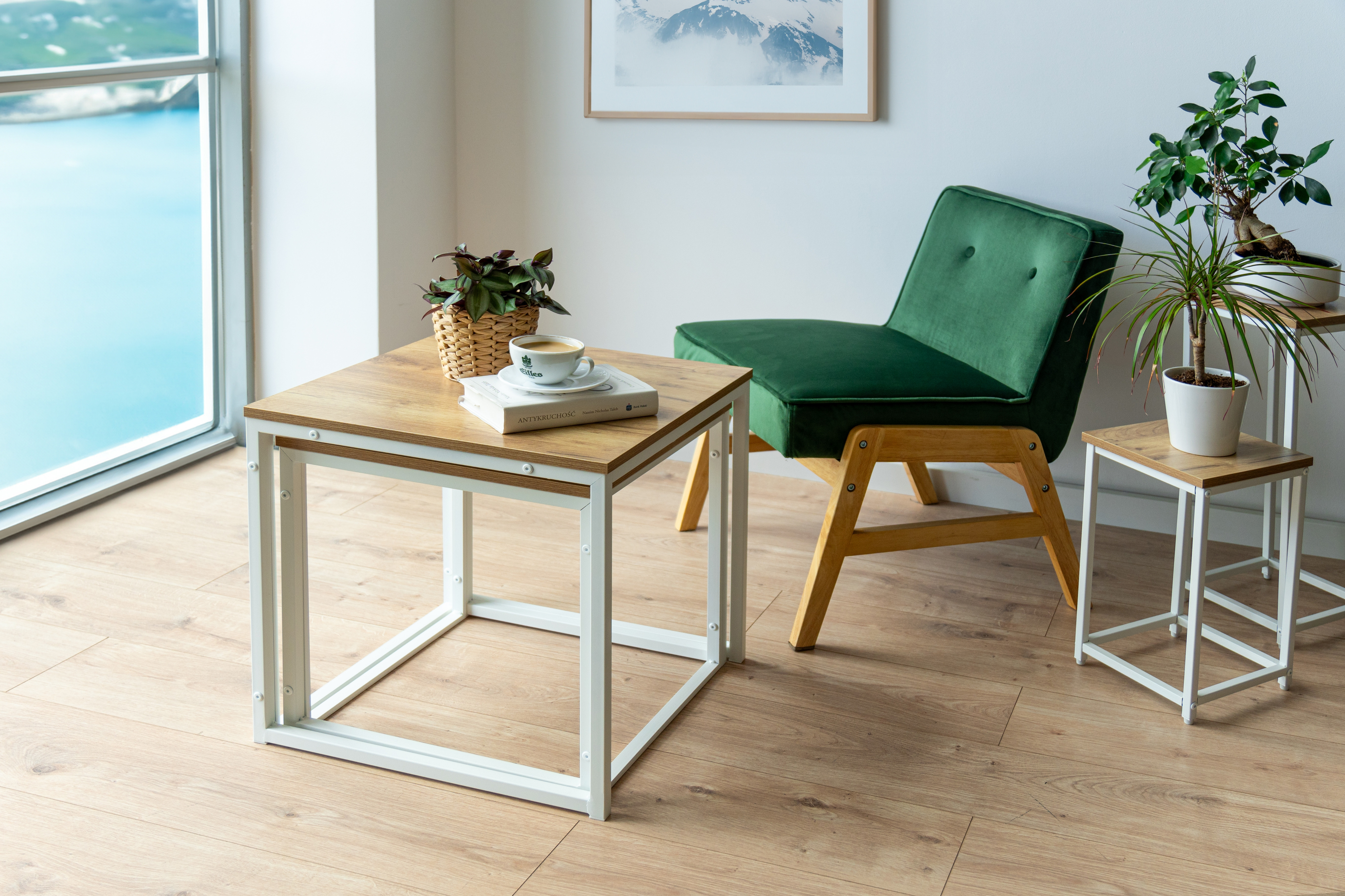 Sada 2 konferenčních stolků PRAVEN Craft bílá