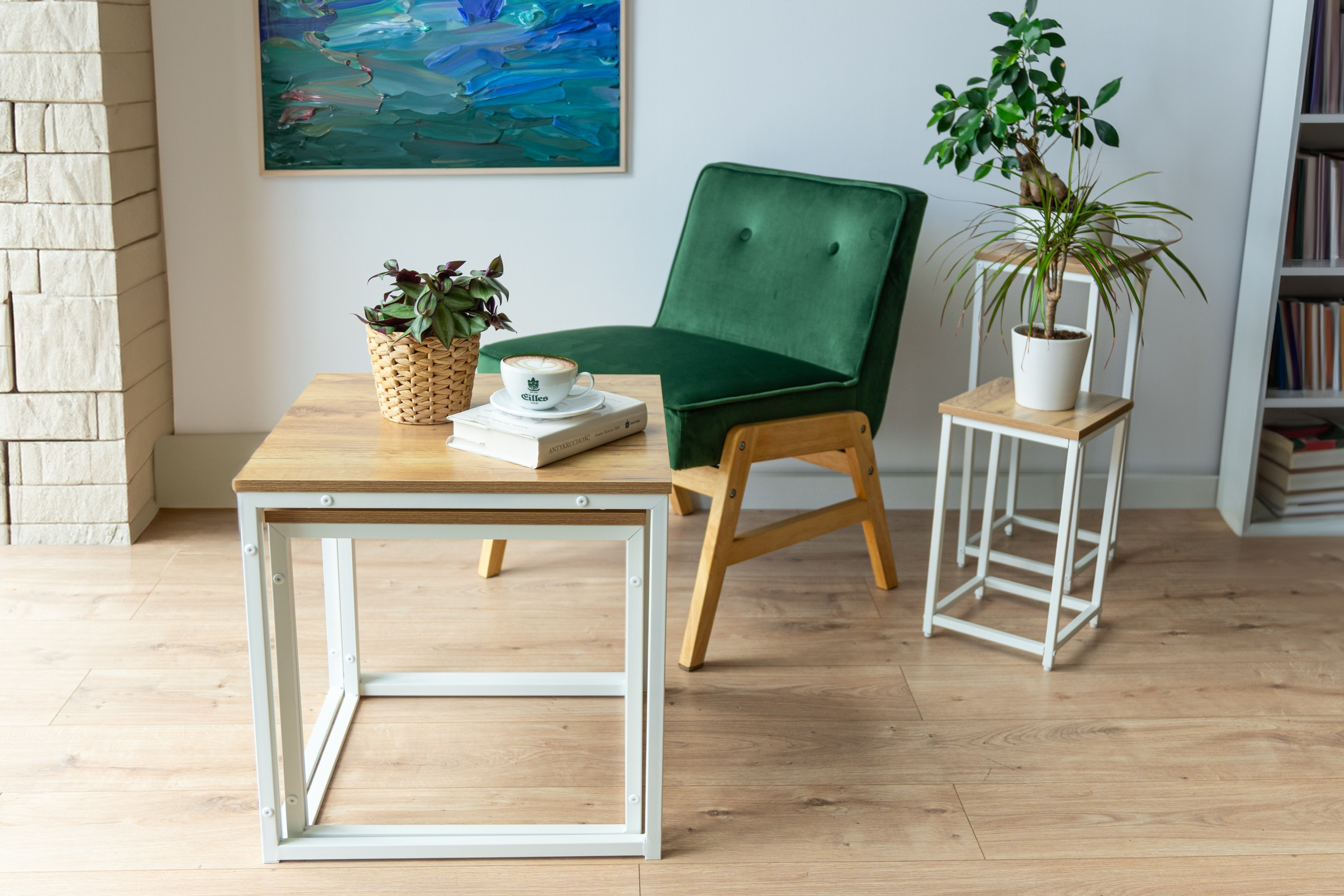 Sada 2 konferenčních stolků PRAVEN Craft bílá