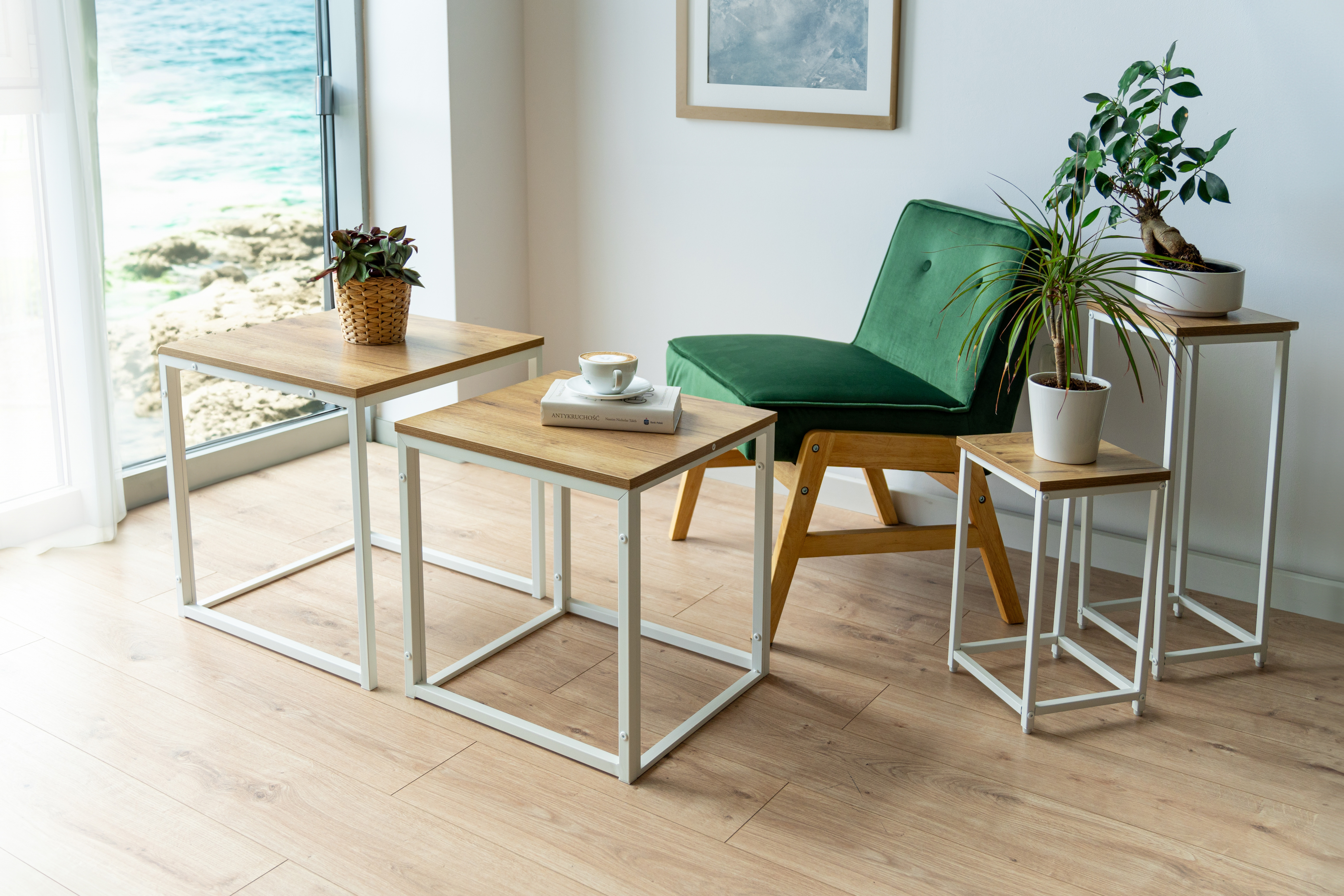 Sada 2 konferenčních stolků PRAVEN Craft bílá