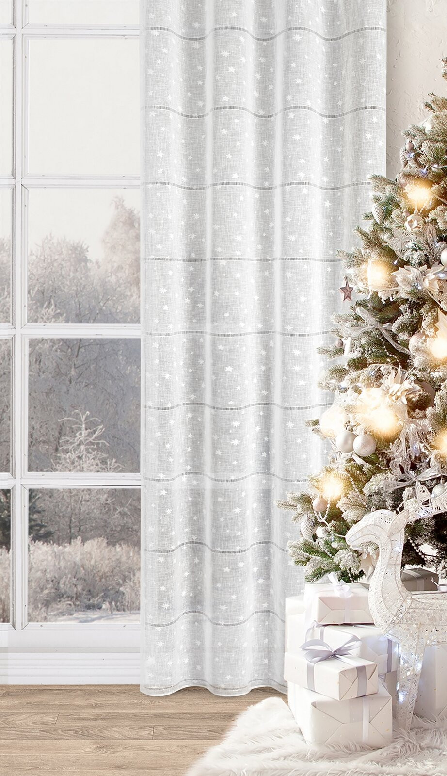 Hotová záclona NADINE s vánočním vzorem - na průchodkách