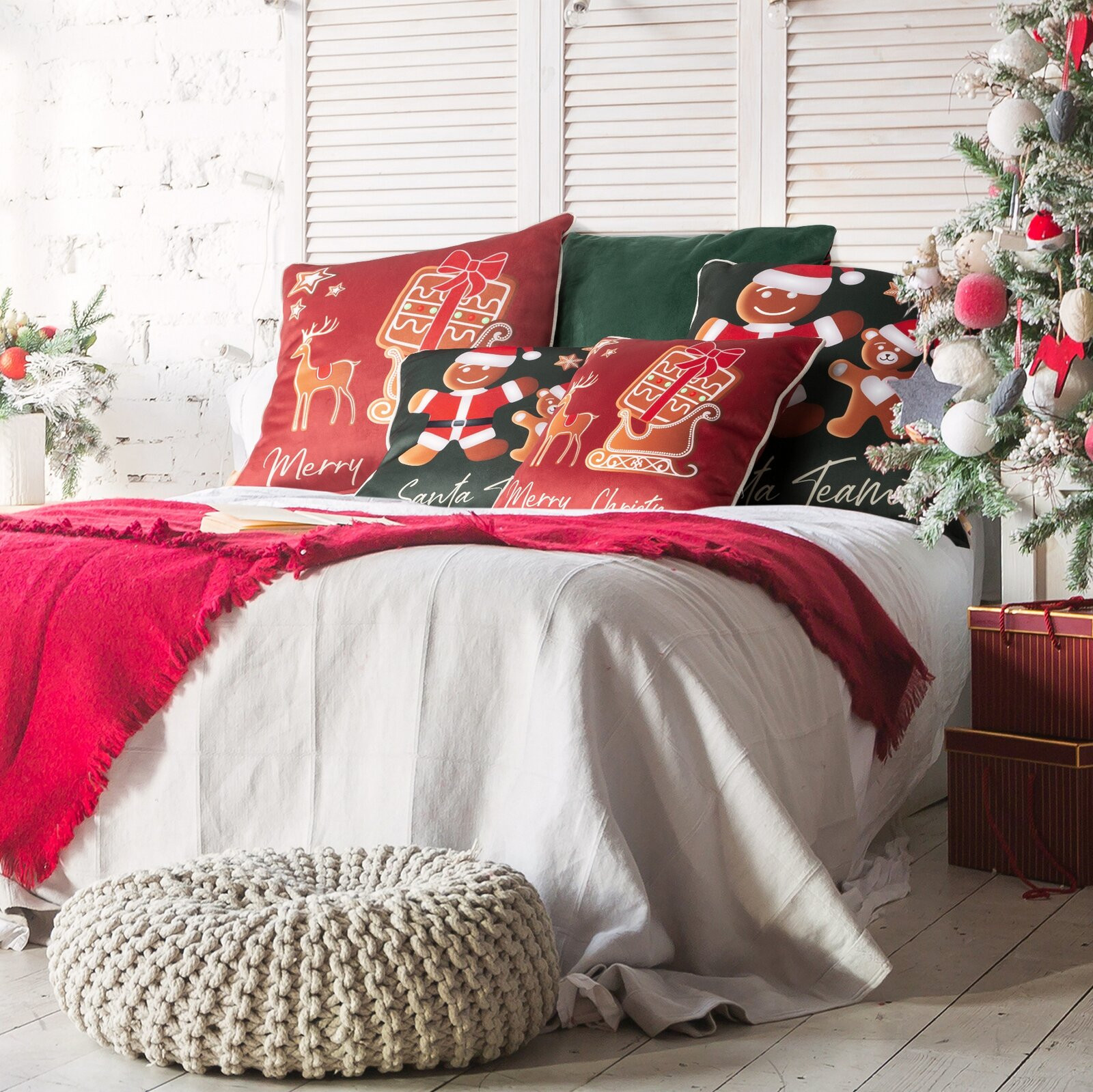 Povlak na polštář GINGER 03 zelená / červená