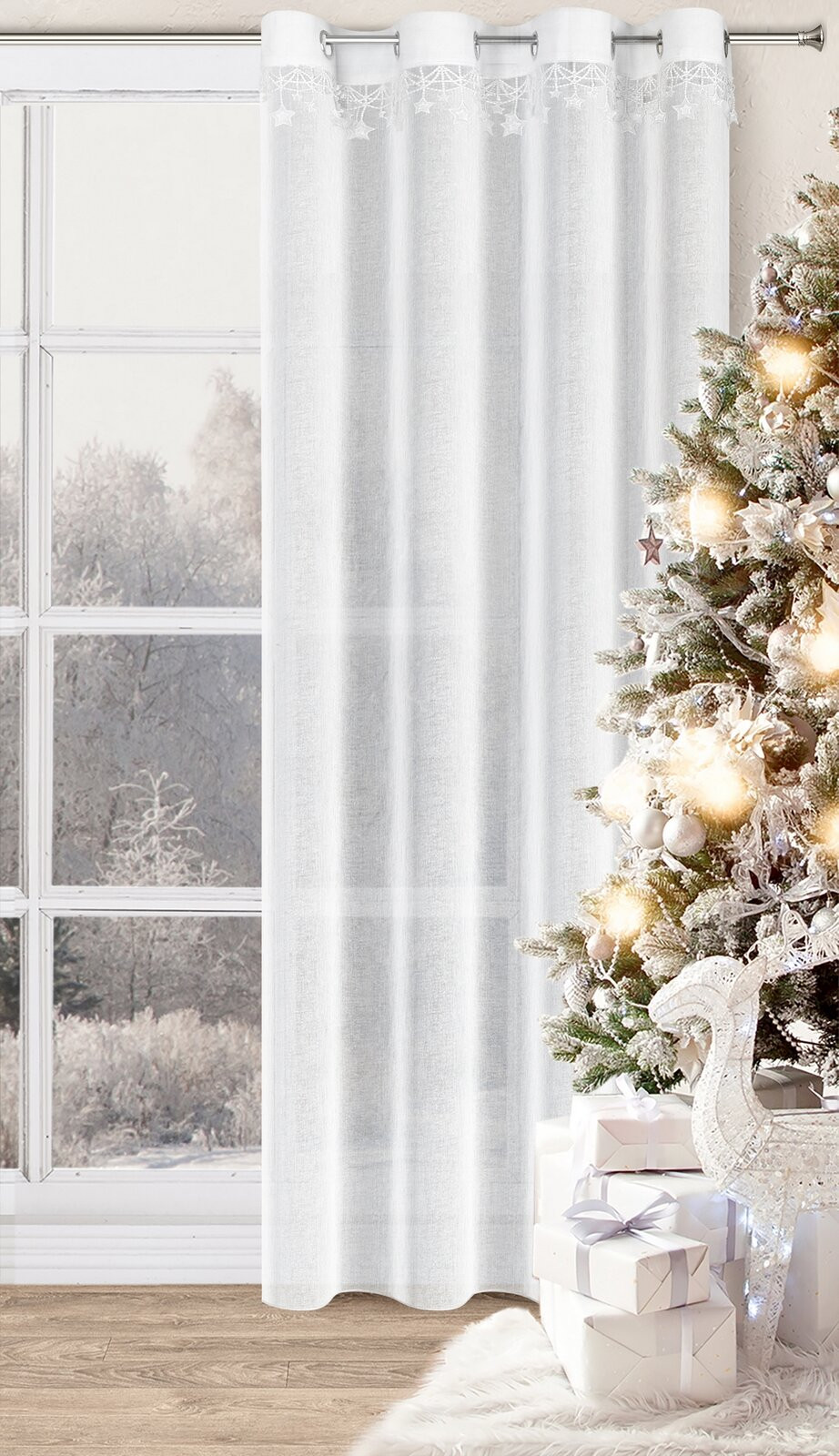 Hotová záclona XMAS bílá - na průchodkách