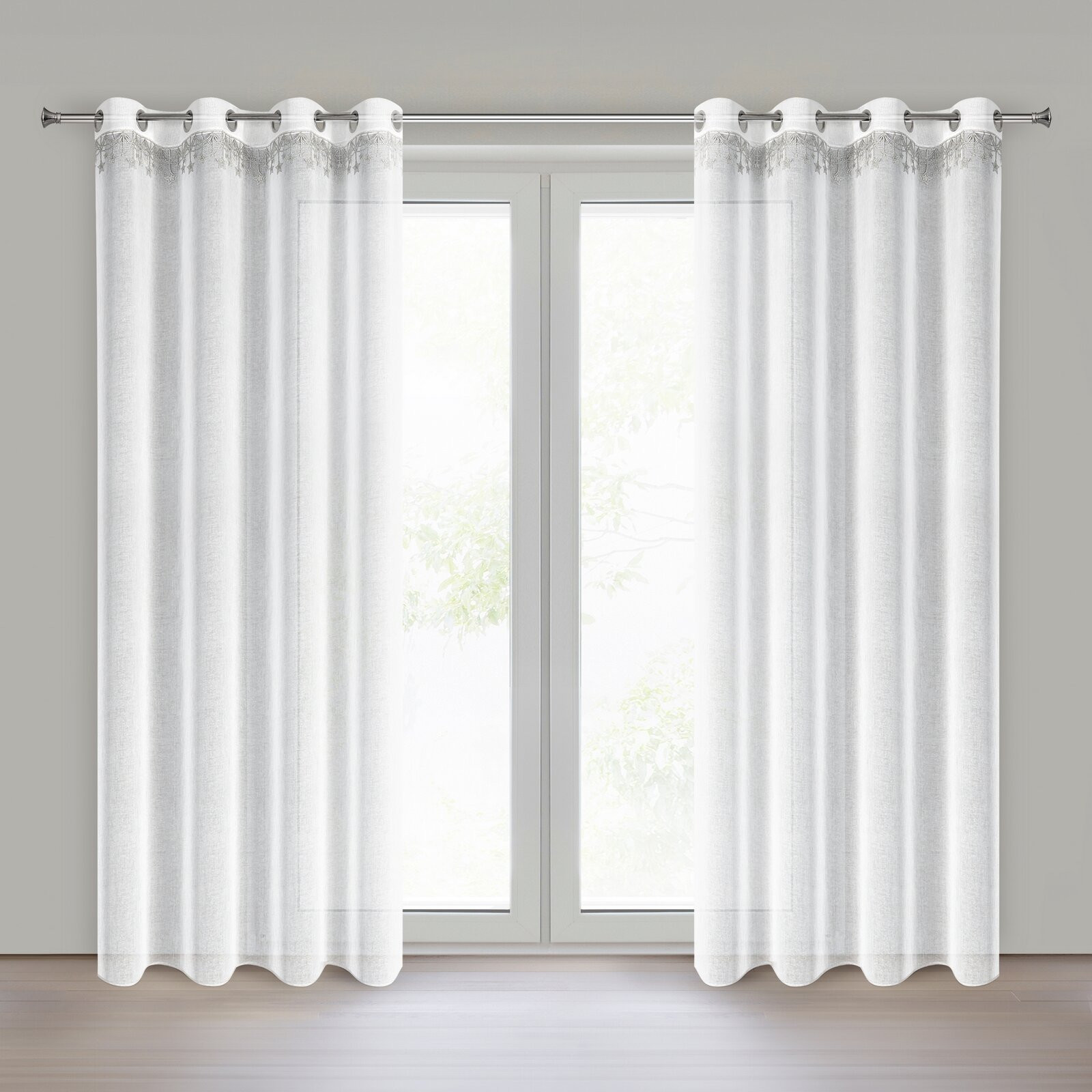 Hotová záclona XMAS bílá / stříbrná - na průchodkách