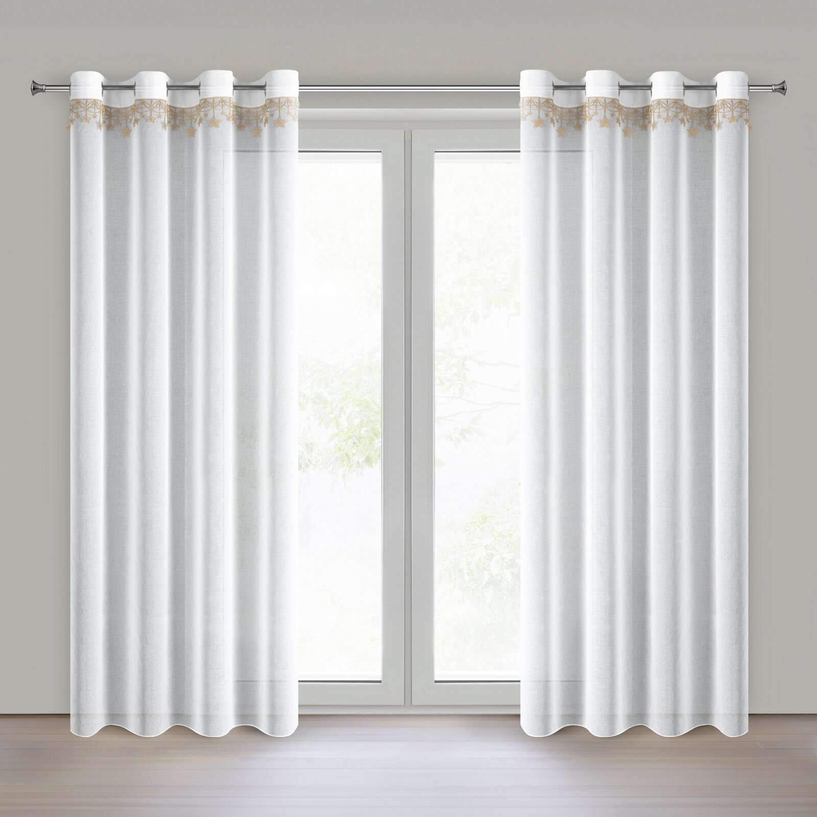 Hotová záclona XMAS bílá / zlatá - na průchodkách