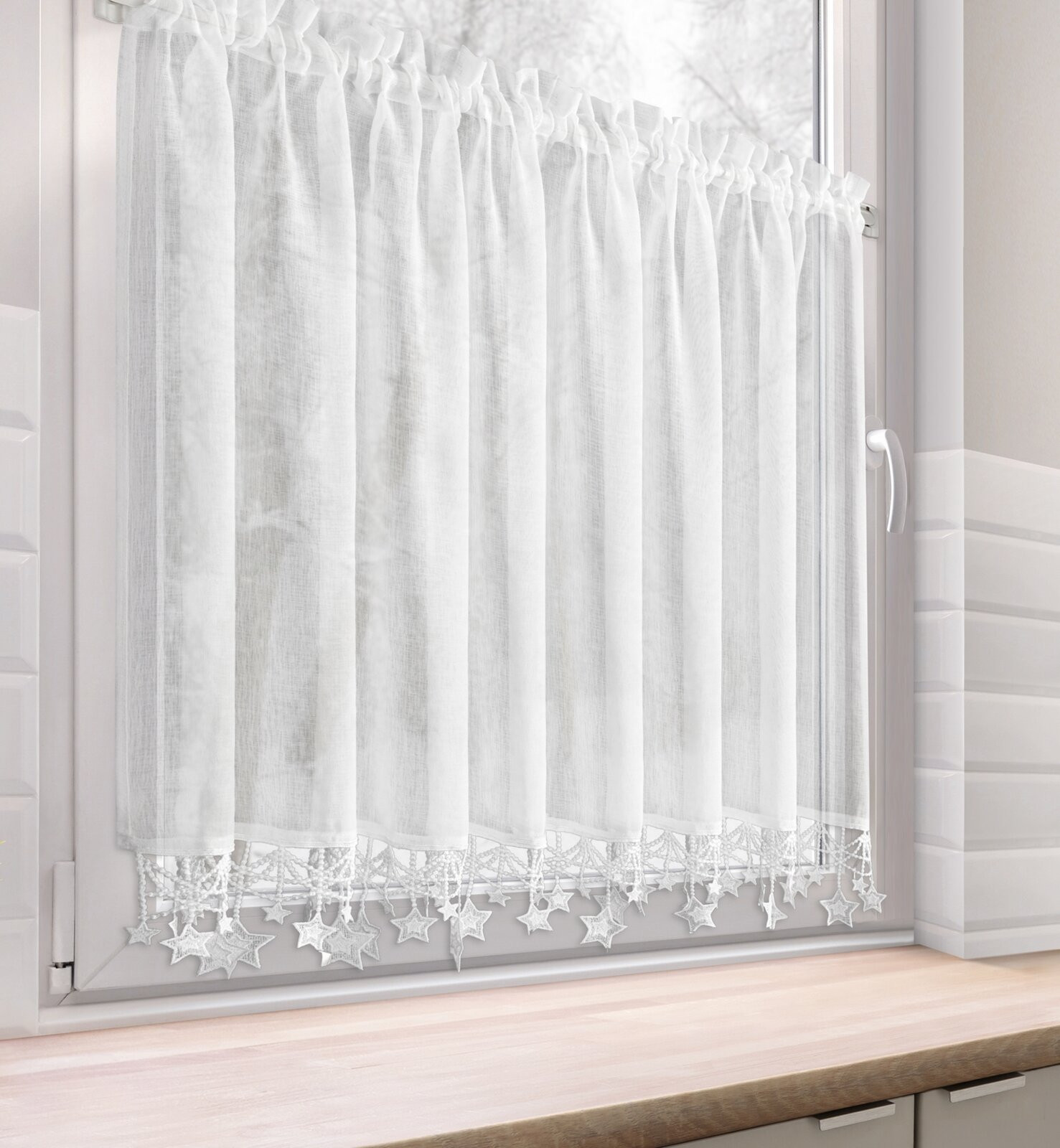 Hotová záclona XMAS bílá - s tunelem