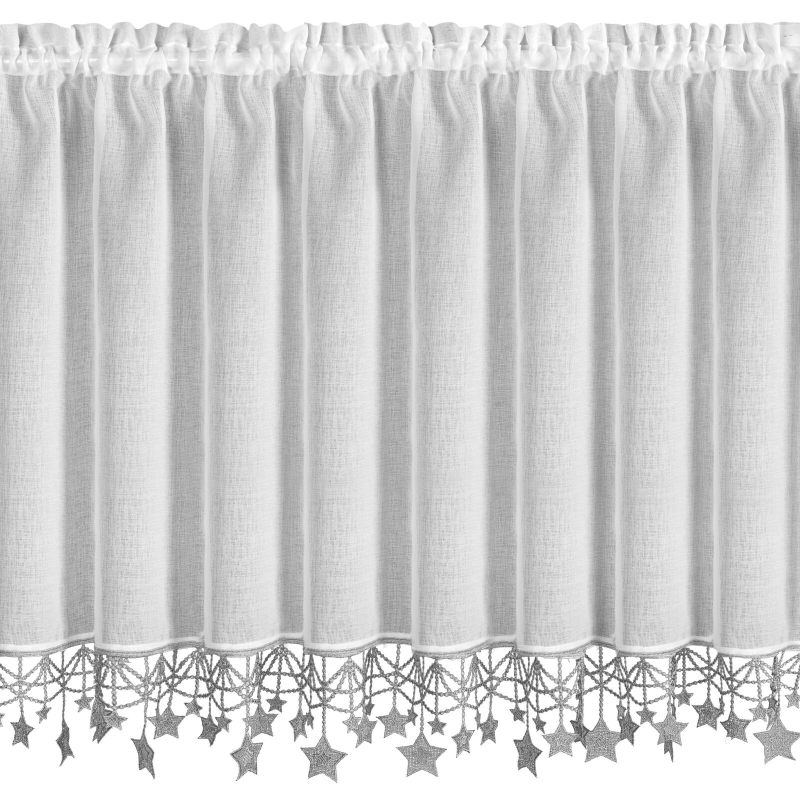 Hotová záclona XMAS bíla / stříbrná - s tunelem