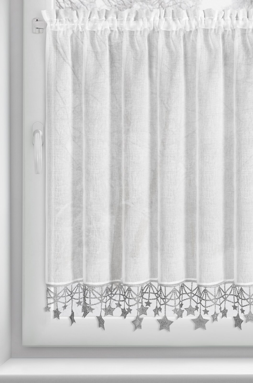 Hotová záclona XMAS bíla / stříbrná - s tunelem
