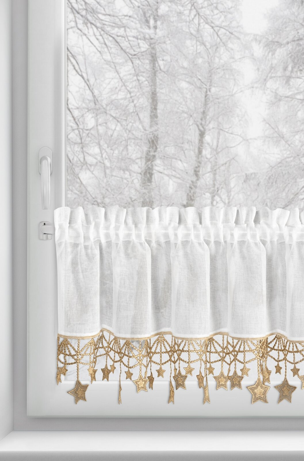 Hotová záclona XMAS bílá / zlatá - s tunelem