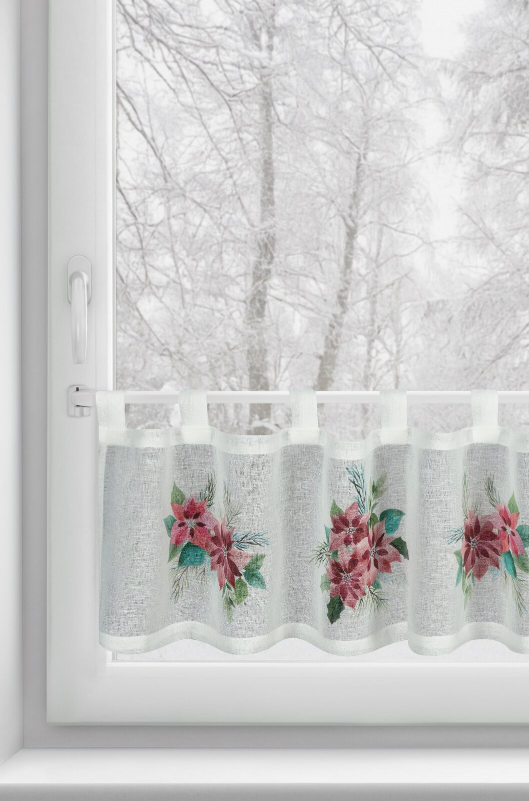 Hotová záclona XMAS s vánoční růží - na průchodkách