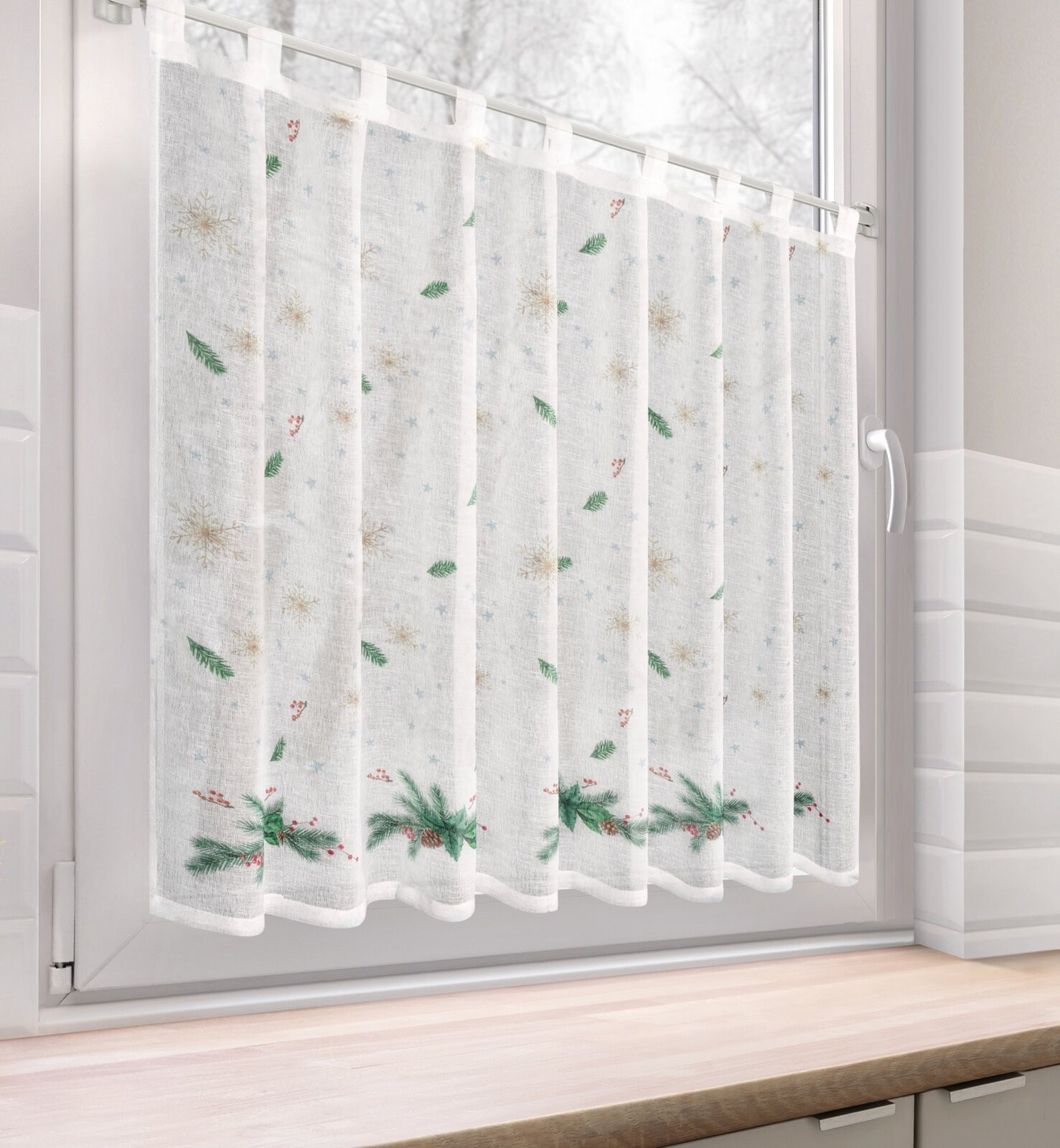 Hotová záclona XMAS s vánočním vzorem - na průchodkách
