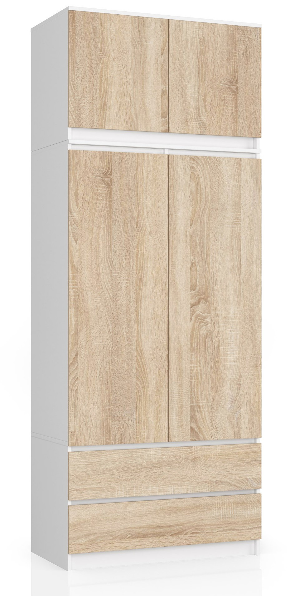 Skříň s nástavcem S 90 cm 2D 2SZ CLP bílá / sonoma