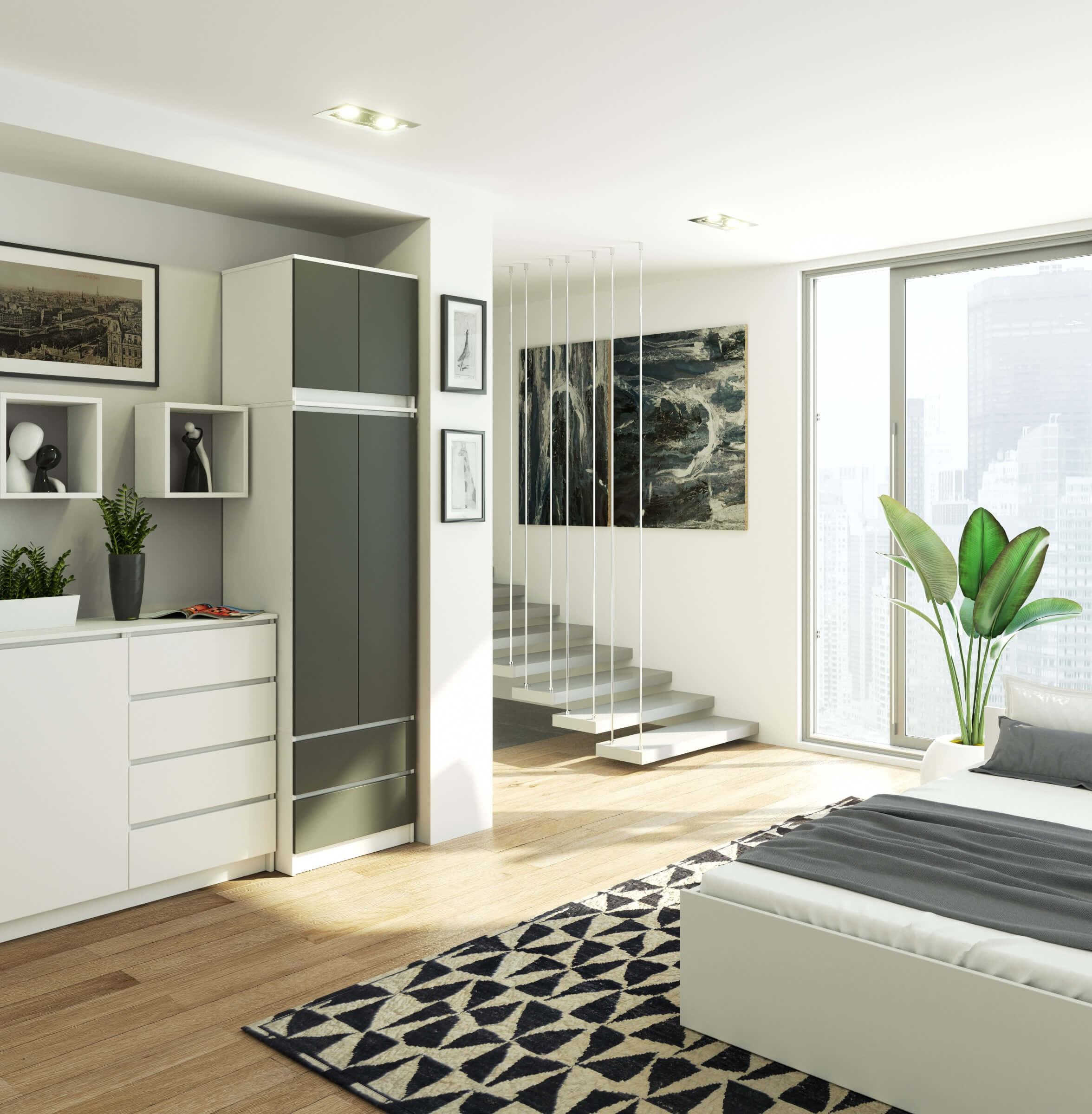 Skříň s nástavcem S 60 cm 2D 2SZ CLP bílá / šedá