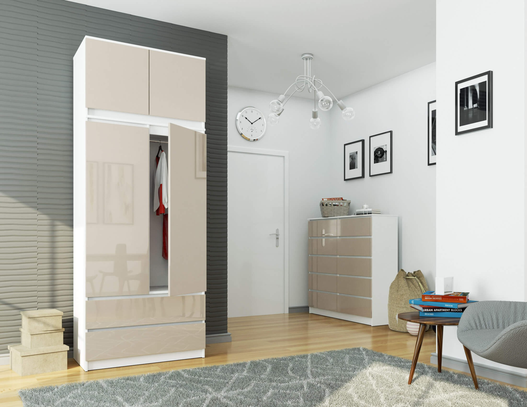 Skříň s nástavcem S 90 cm 2D 2SZ CLP cappuccino, lesk