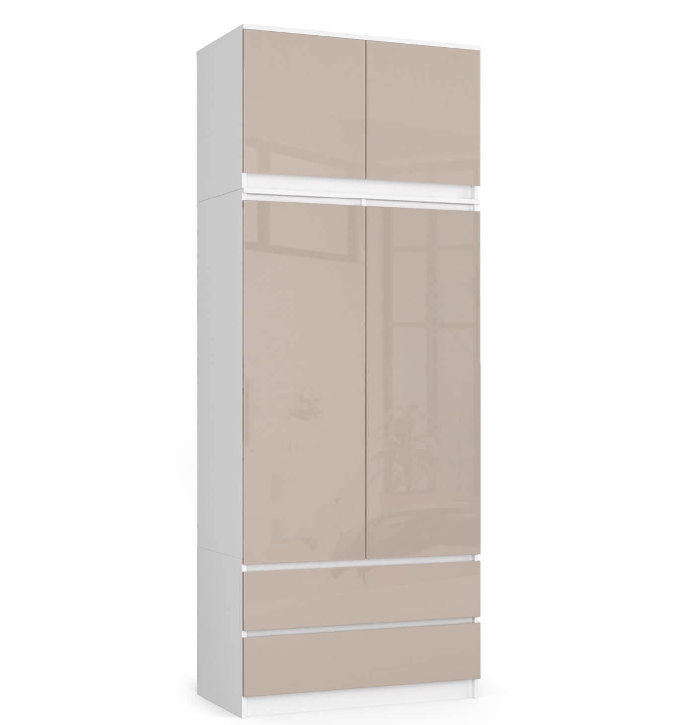 Skříň s nástavcem S 90 cm 2D 2SZ CLP cappuccino, lesk