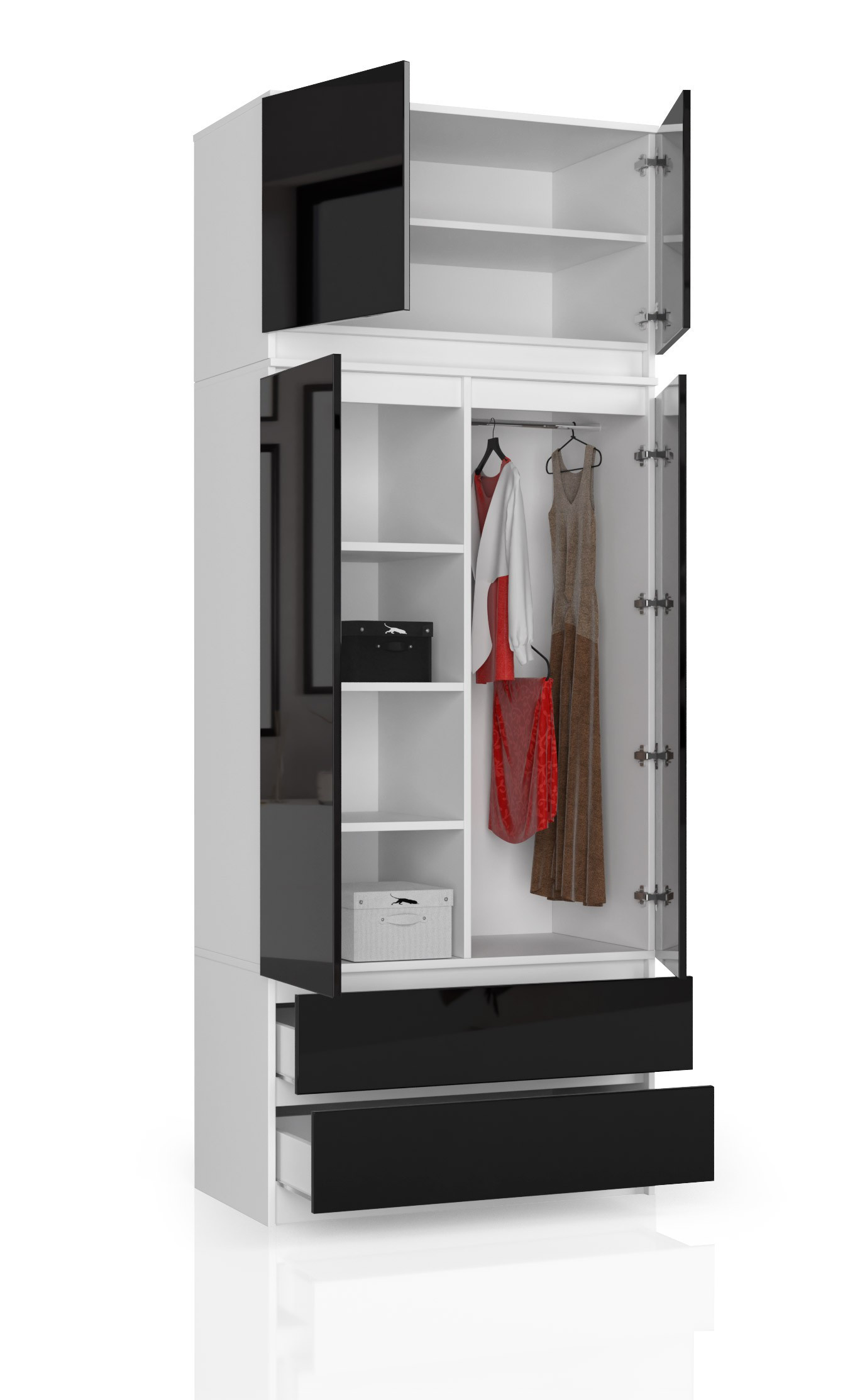 Skříň s nástavcem S 90 cm 2D 2SZ CLP černá, lesk