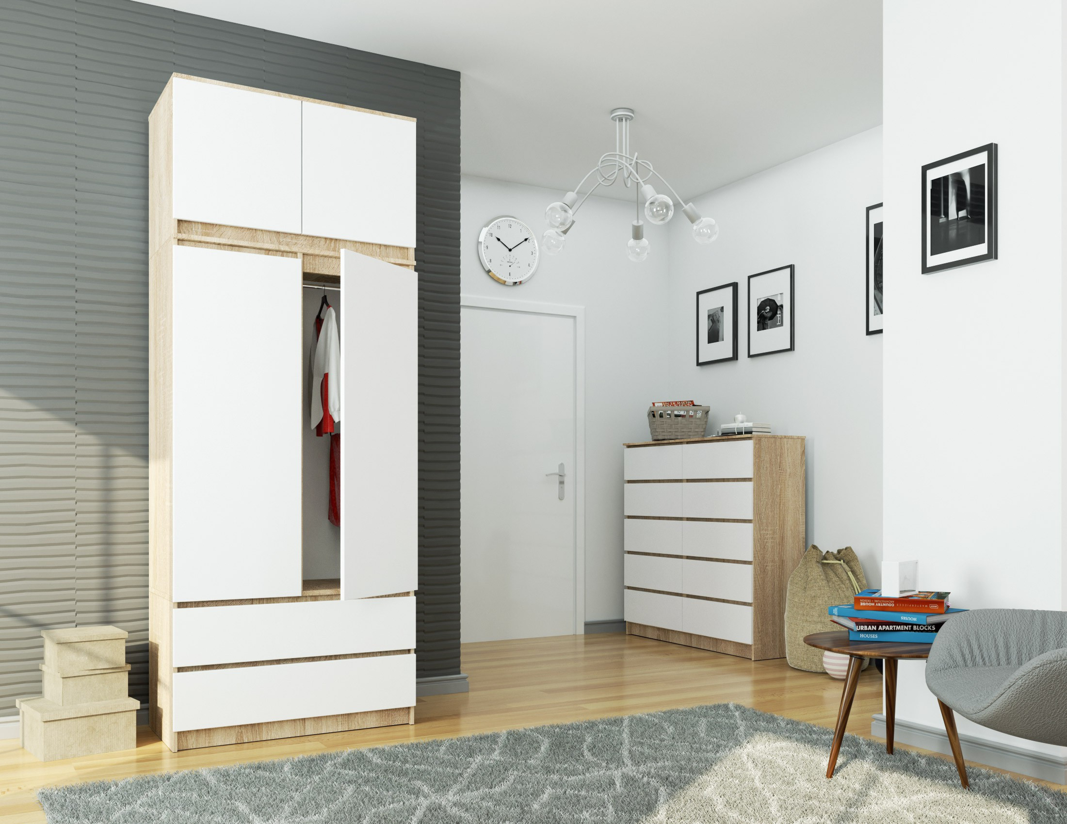 Skříň s nástavcem S 90 cm 2D 2SZ CLP dub sonoma / bílá