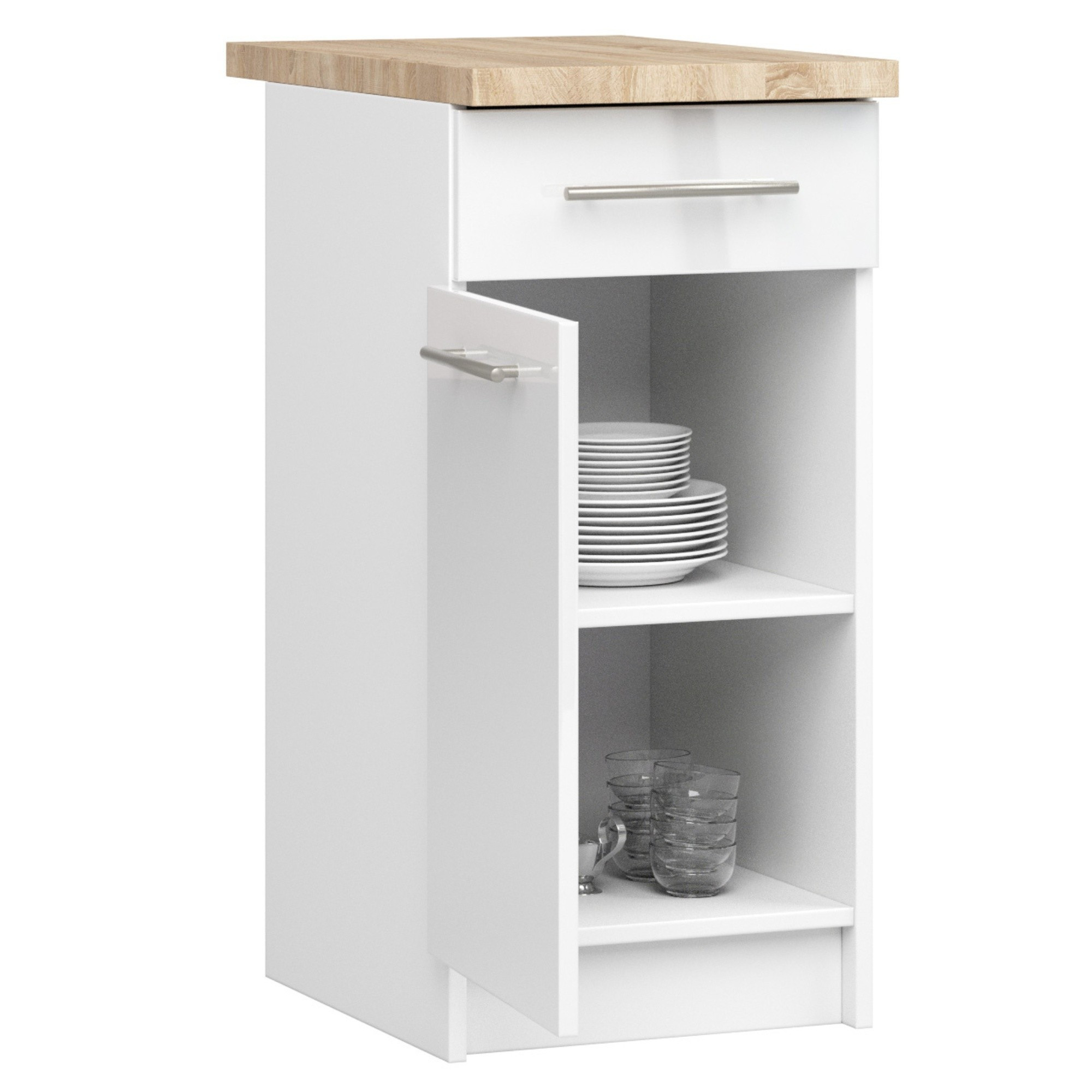 Spodní kuchyňská skříňka s deskou OLIWIA S40 SZ1 bílá, lesk