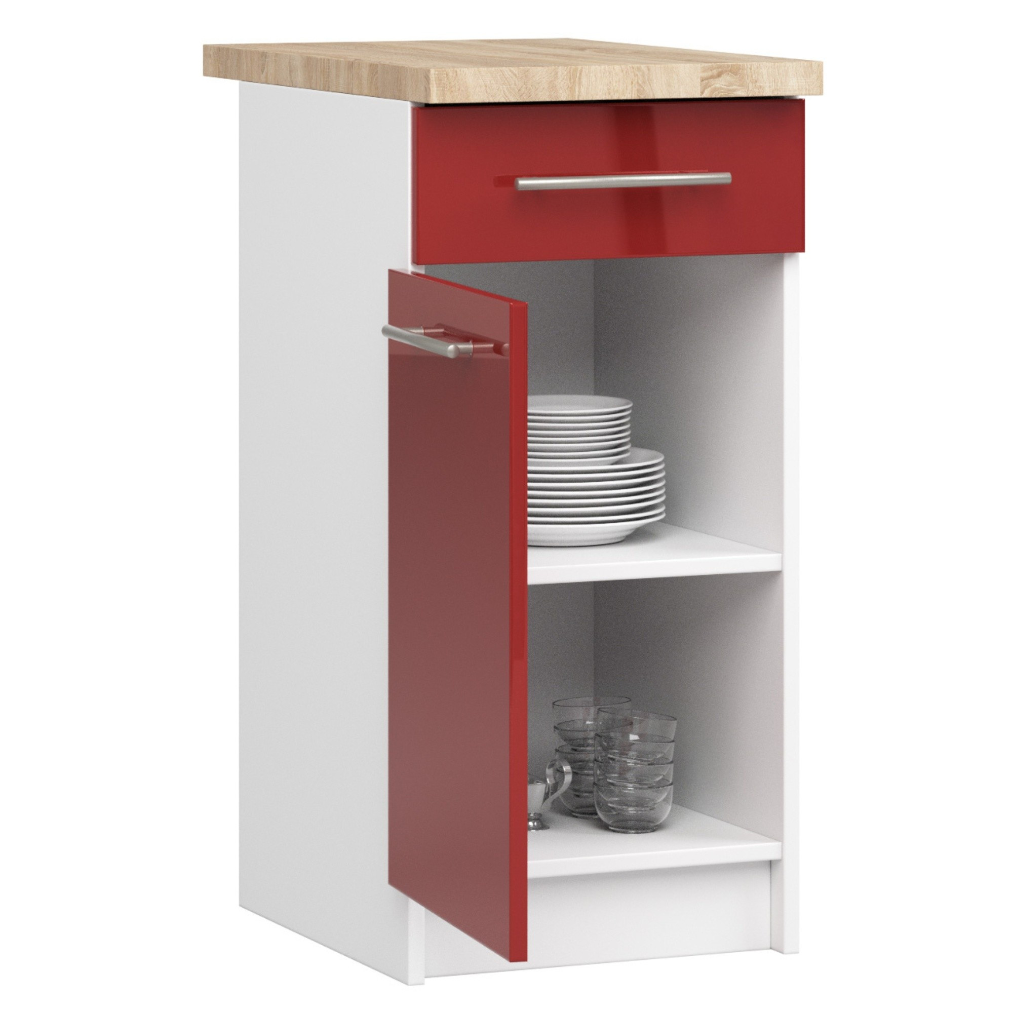 Spodní kuchyňská skříňka s deskou OLIWIA S40 SZ1 bílá / červená, lesk